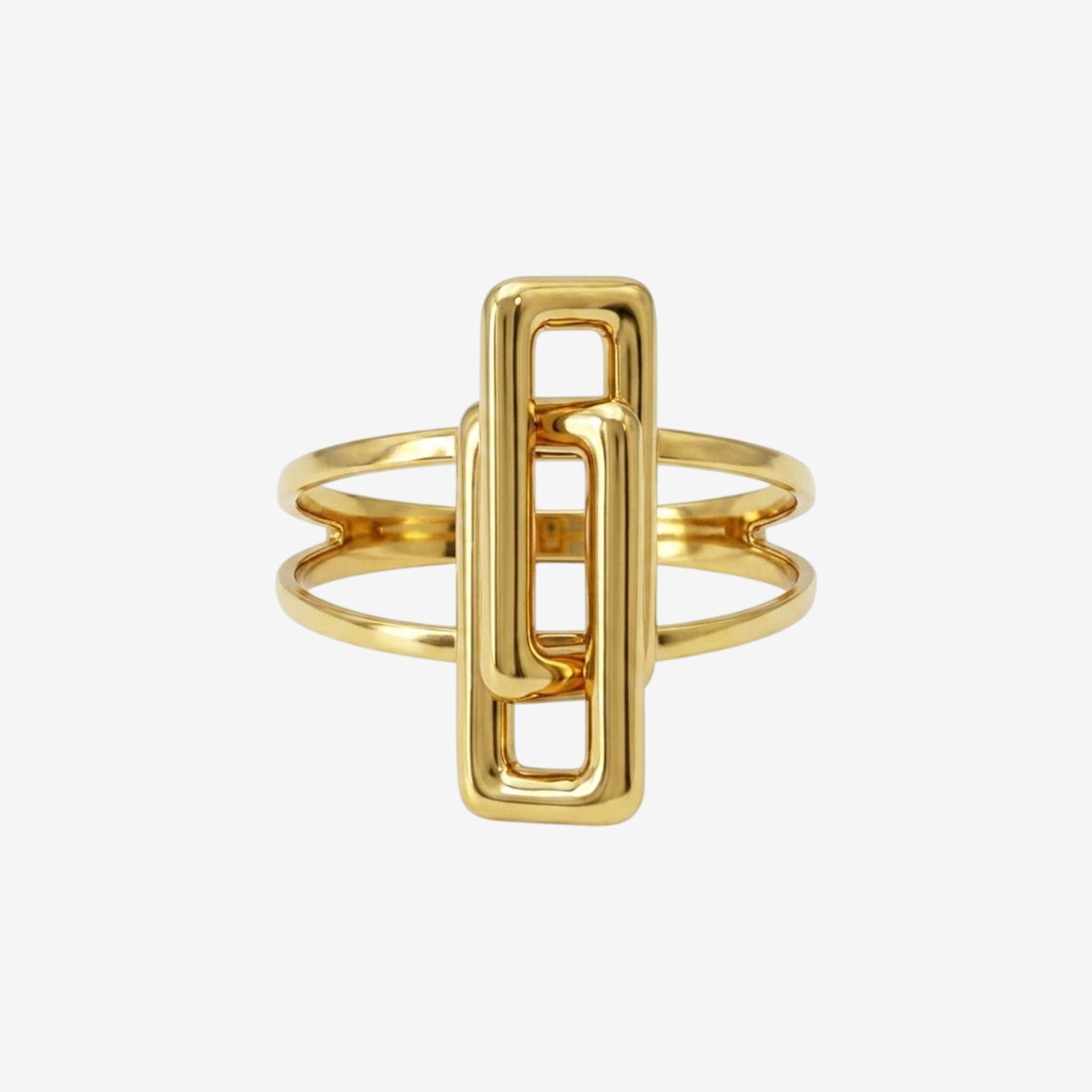 18k Solid Gold Geometric Rectangular Statement Ring | Minimalist Open Band Jewelry