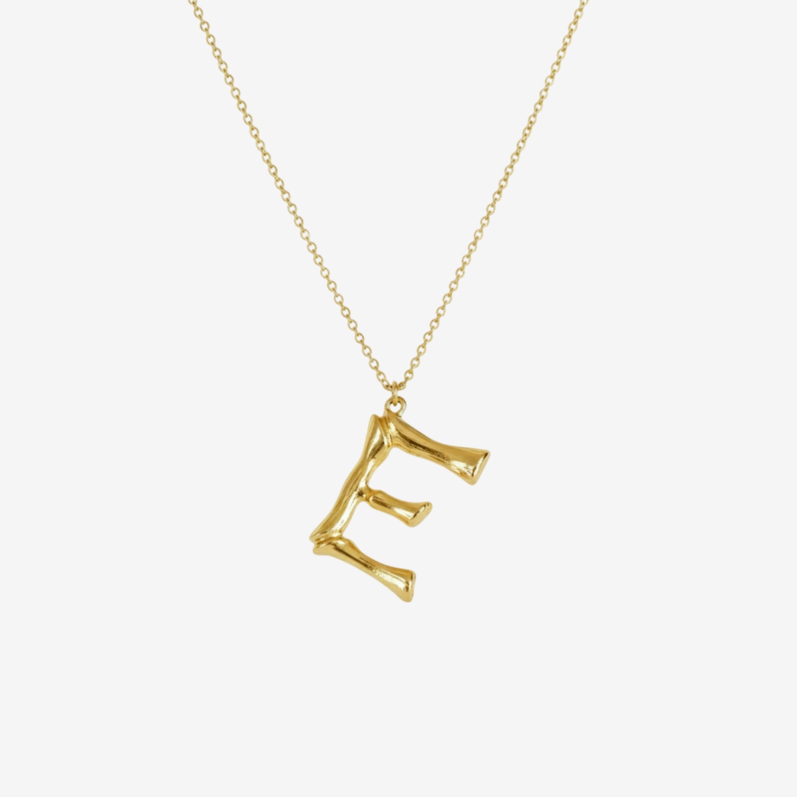 18k Gold Bamboo Initial Necklace | Custom Letter Pendant for Women | Personalized Organic Texture Jewelry