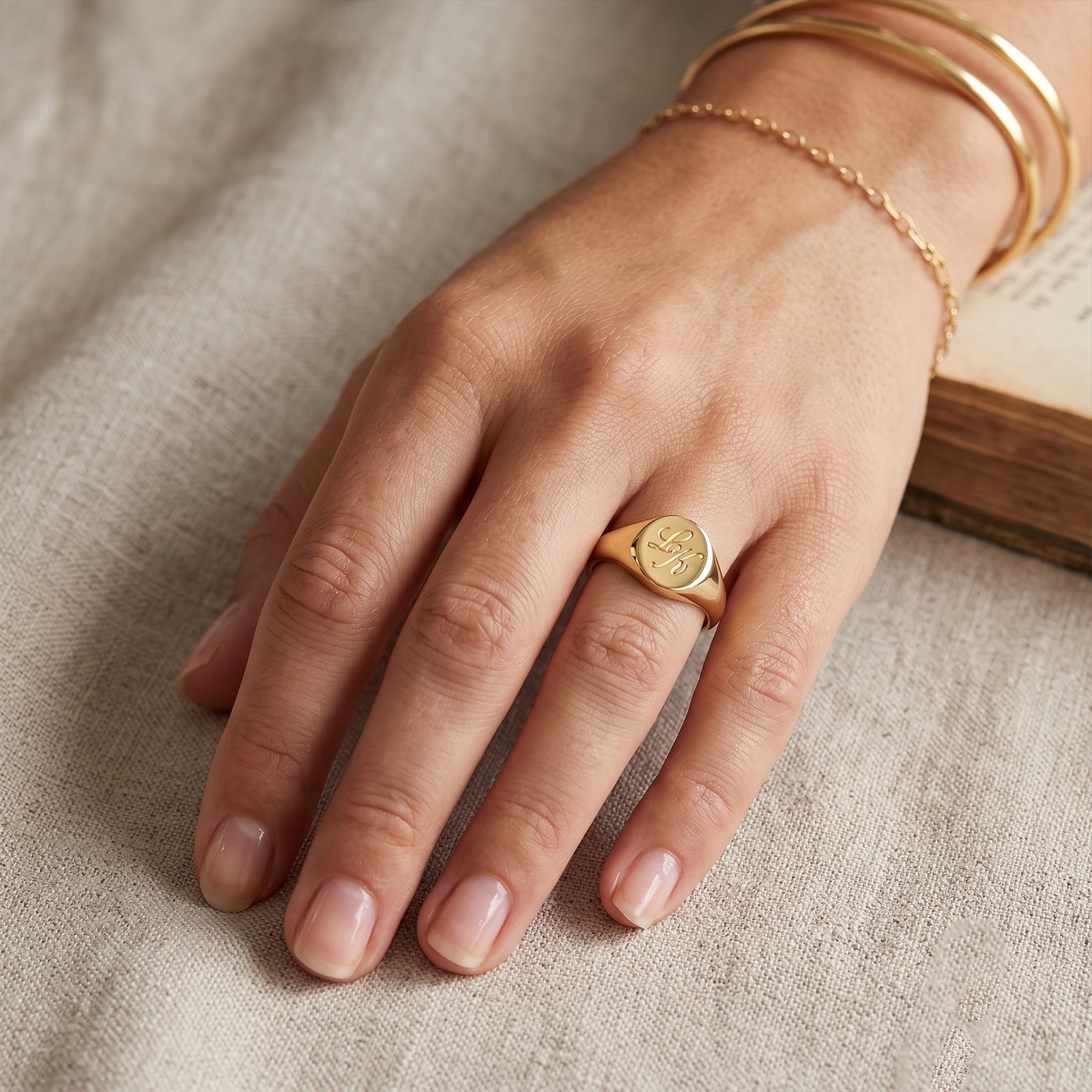 18K Solid Gold Monogram Signet Ring | Custom Engraved Personalised Initial Ring