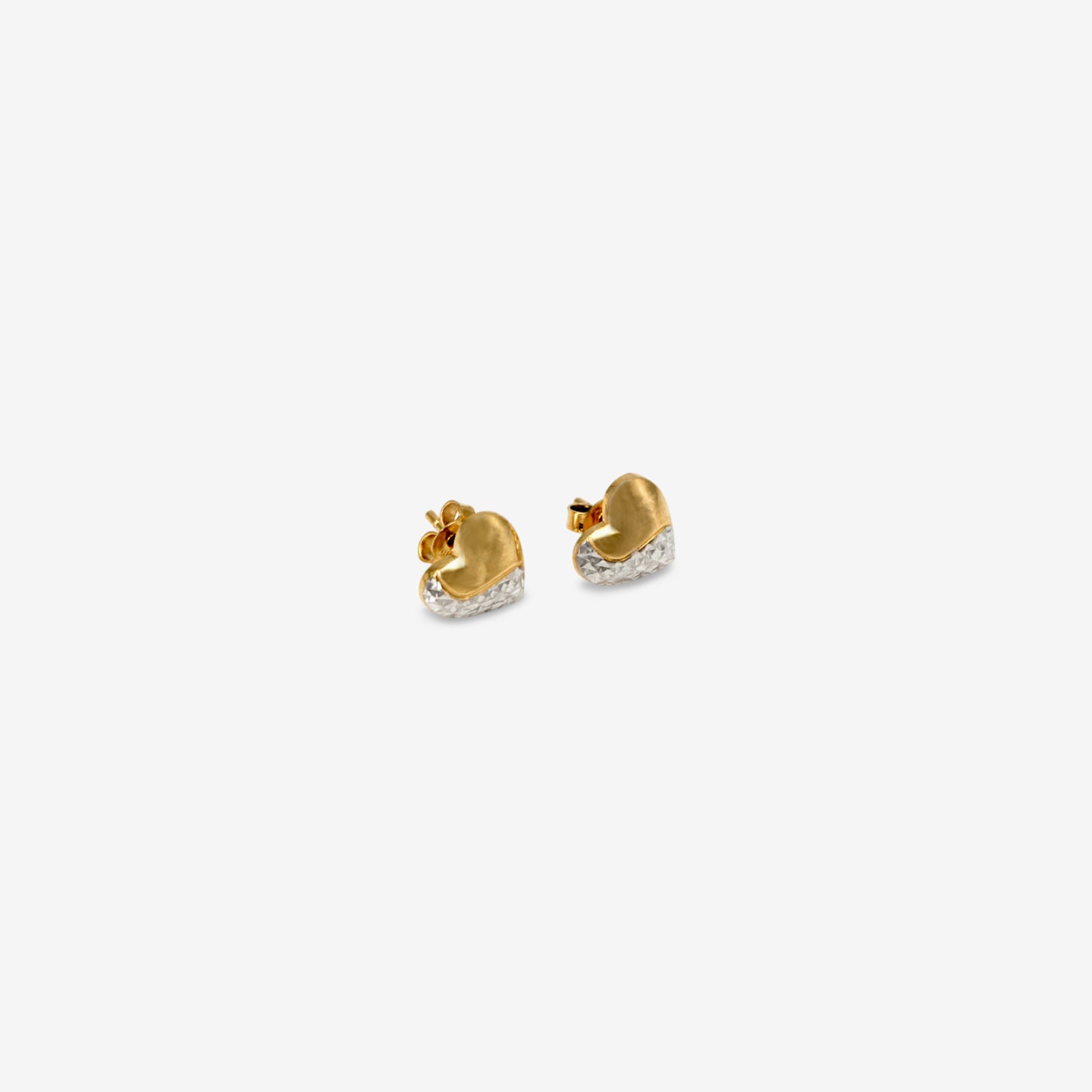 18k Gold Dual-Tone Heart Stud Earrings | Solid Yellow & White Gold Heart Jewelry for Women