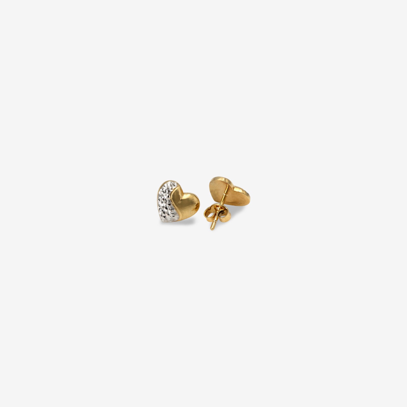 18k Gold Dual-Tone Heart Stud Earrings | Solid Yellow & White Gold Heart Jewelry for Women