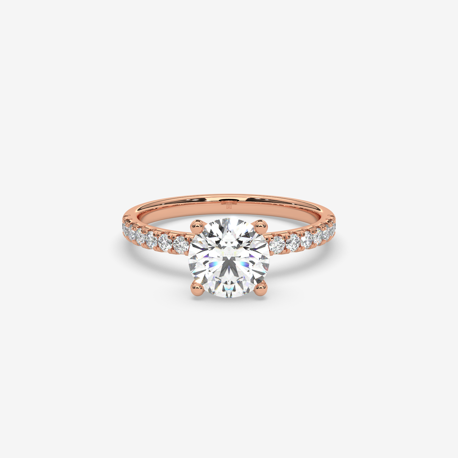 Classic Round Brilliant Solitaire Engagement Ring in 18K Gold | French Pave Diamond Band