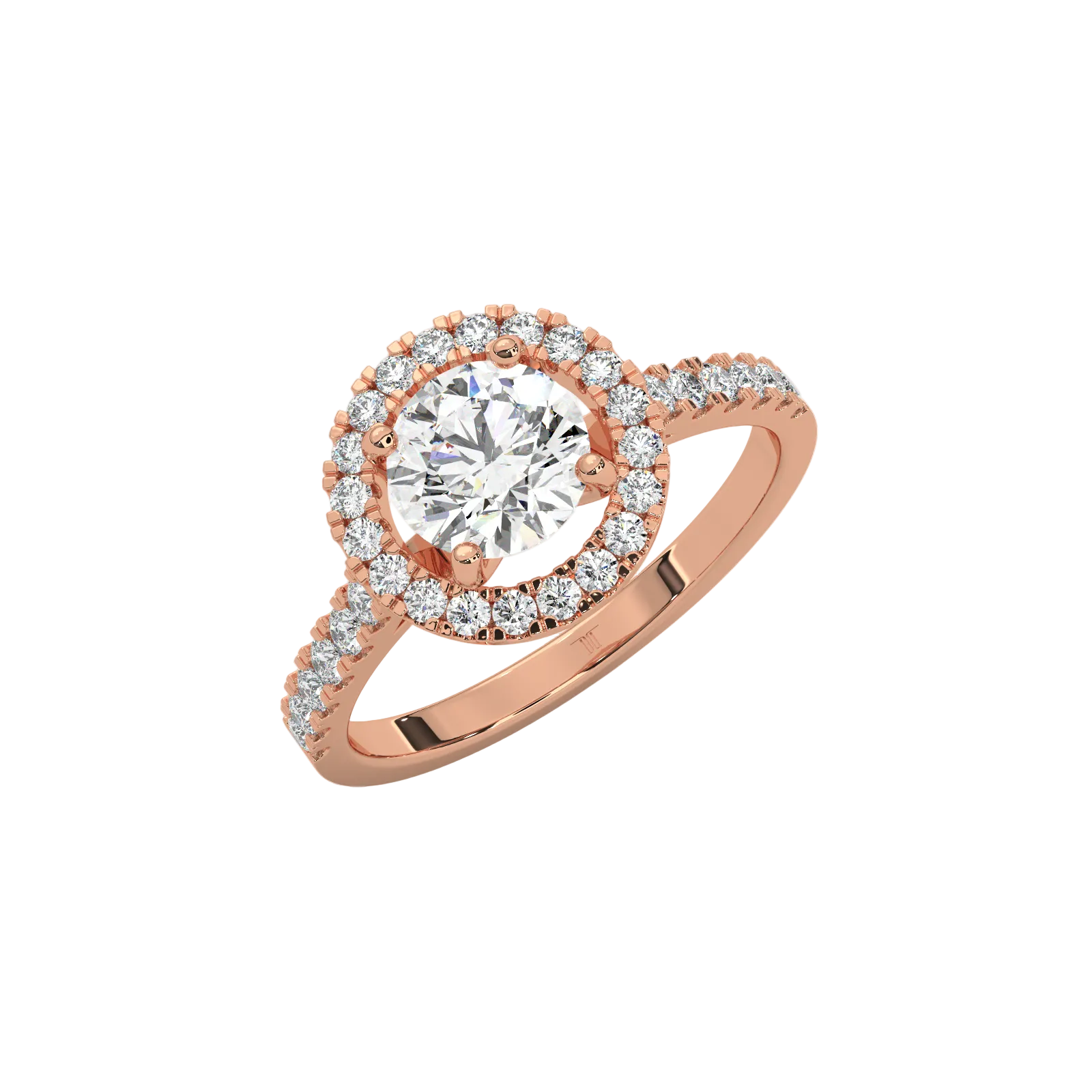 Solid Gold Round Brilliant Cut Diamond Halo Engagement Ring