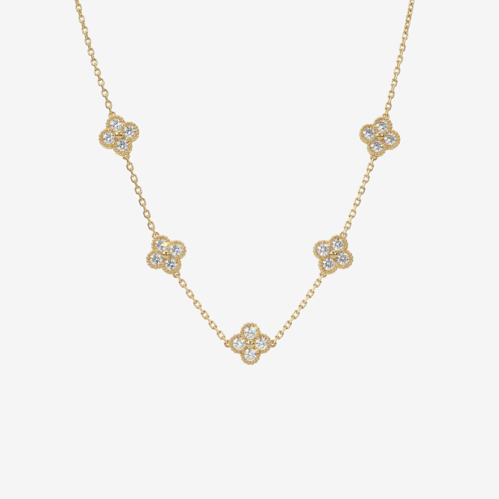 18k Gold & Diamond Alhambra-Style 5-Motif Clover Necklace