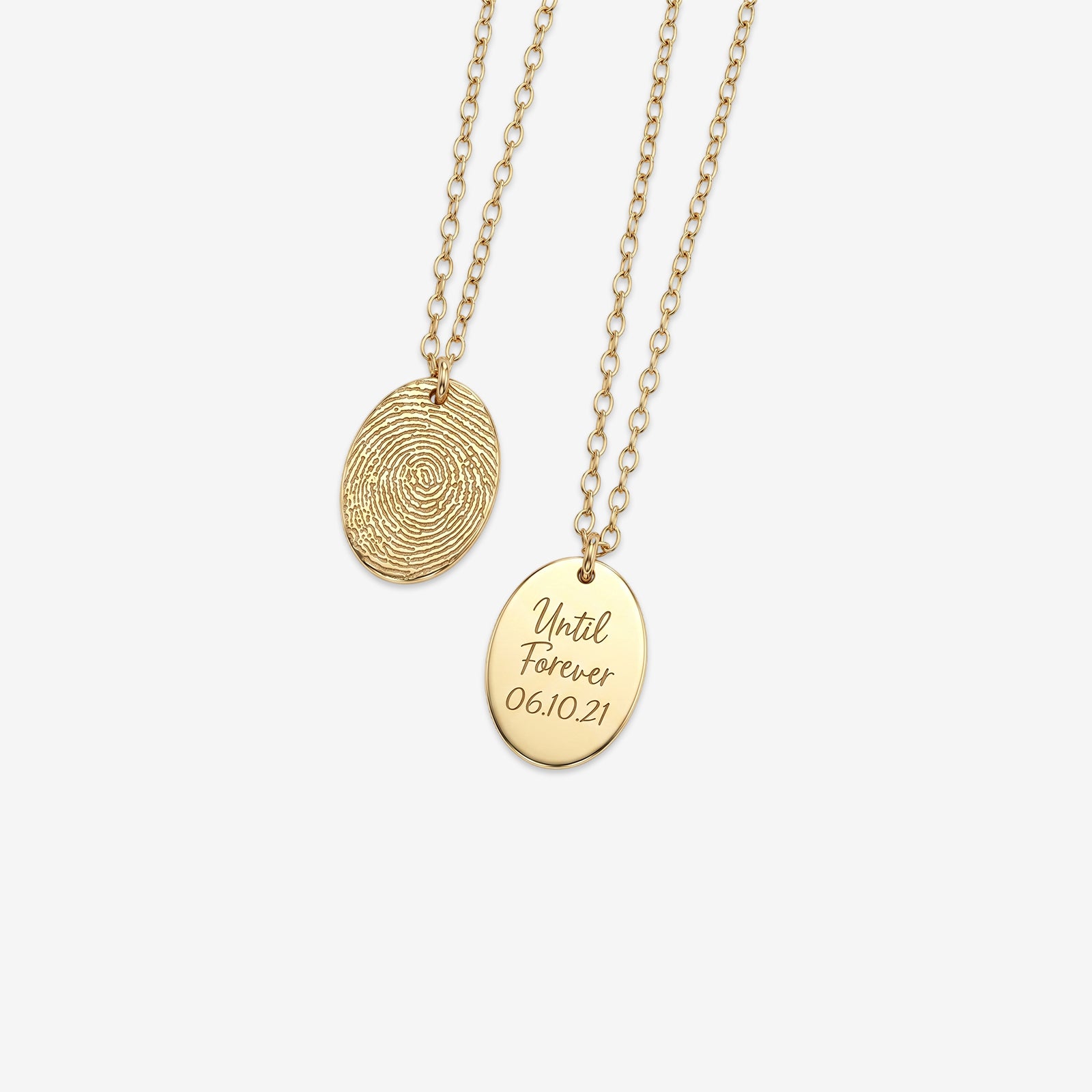 Personalized 18K Gold Oval Fingerprint Necklace | Custom Engraved Memorial Keepsake Pendant