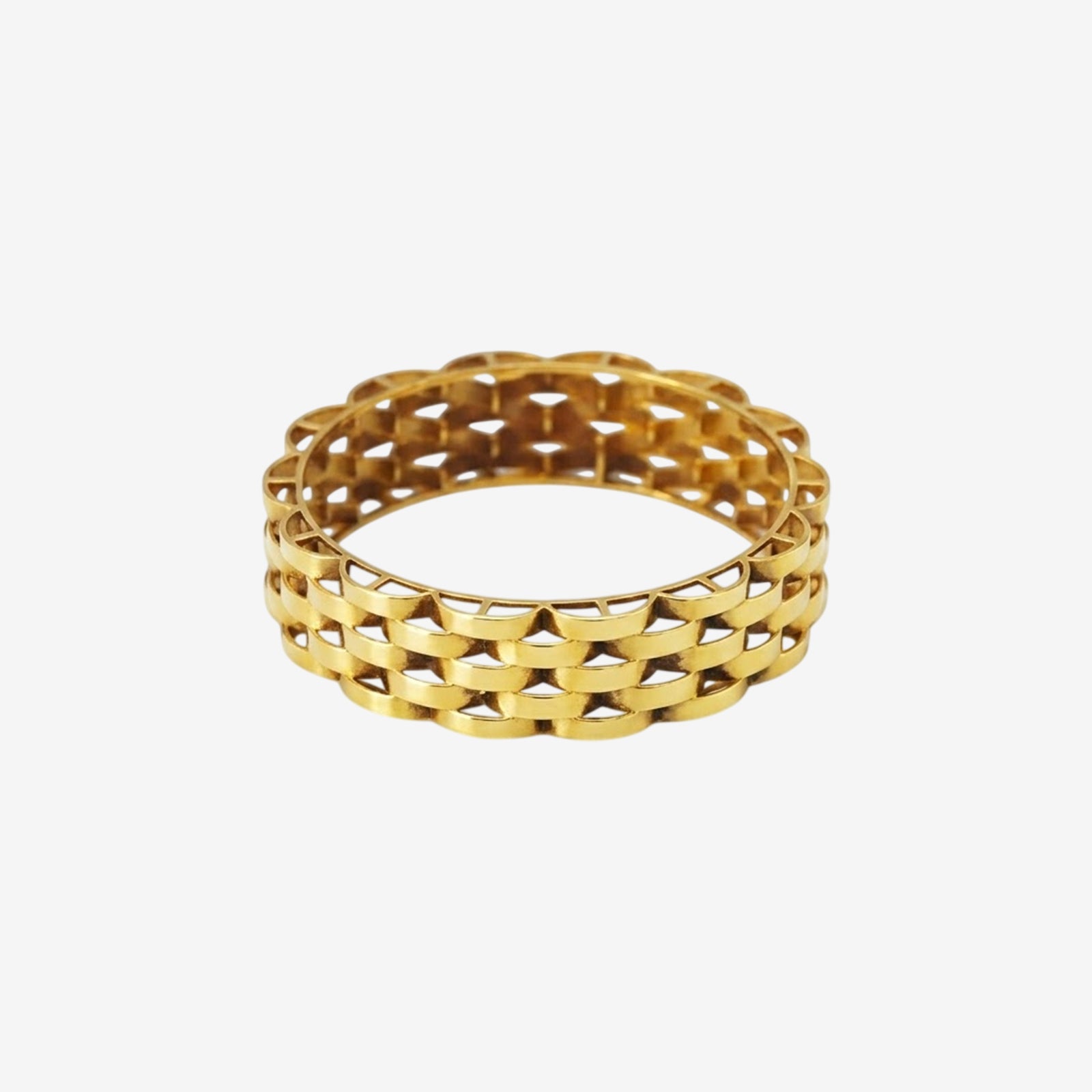 18k Solid Gold Honeycomb Mesh Ring | Hand-Finished Textured Woven Band