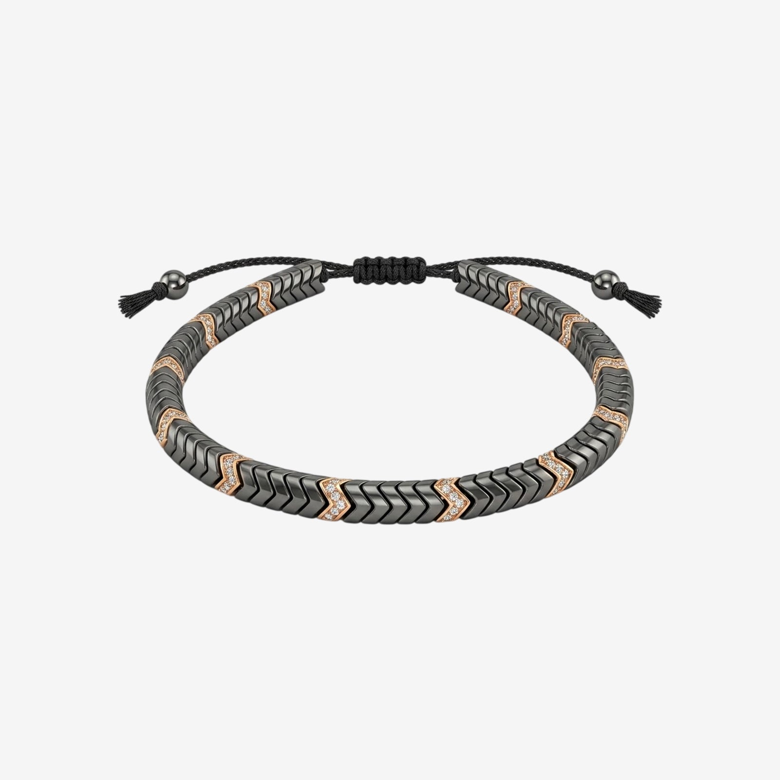 Men’s 18K Gold & Black Spinel Chevron Macramé Bracelet | Luxury Adjustable Bead Cuff