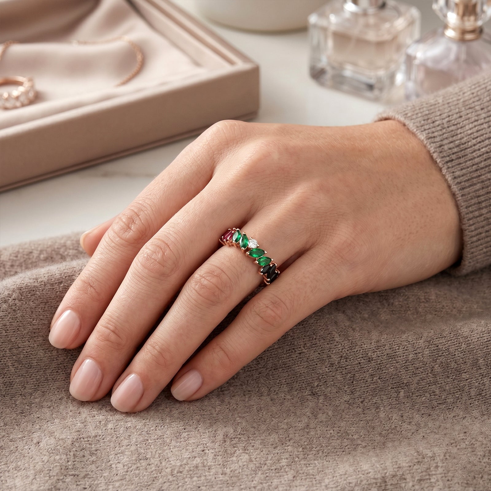 UAE National Colors Marquise Ring | 18k Gold Gemstone Band | Spirit of the Union Collection