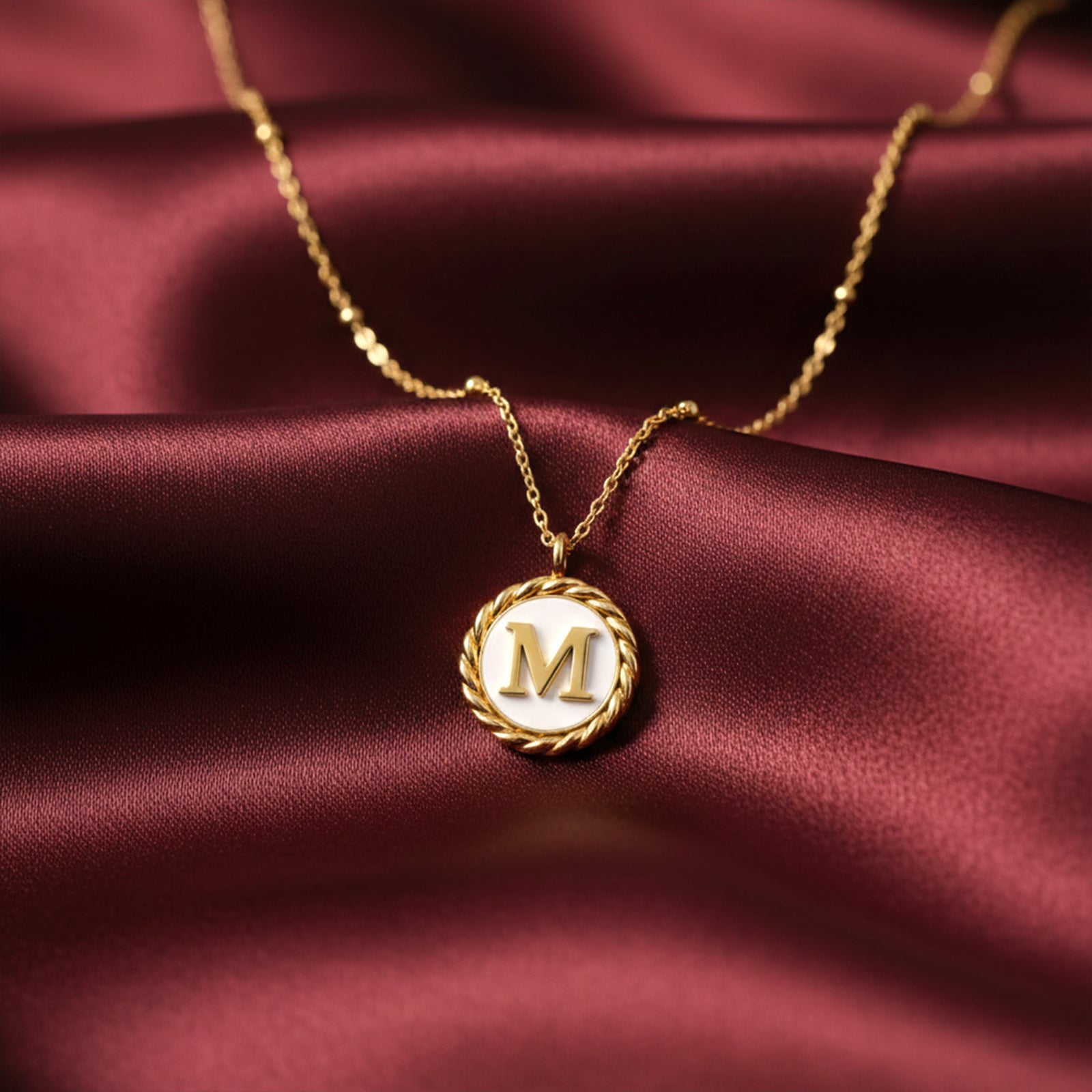 Personalized 18K Gold Initial Pendant Necklace | Mother of Pearl Letter Disc Charm