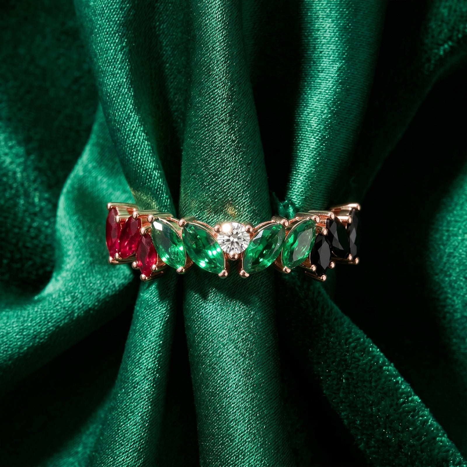 UAE National Colors Marquise Ring | 18k Gold Gemstone Band | Spirit of the Union Collection