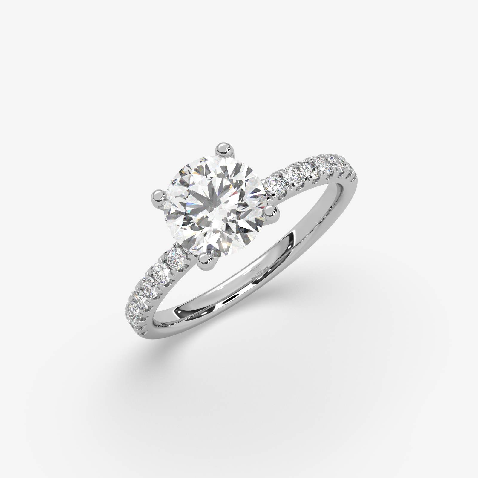 Classic Round Brilliant Solitaire Engagement Ring in 18K Gold | French Pave Diamond Band