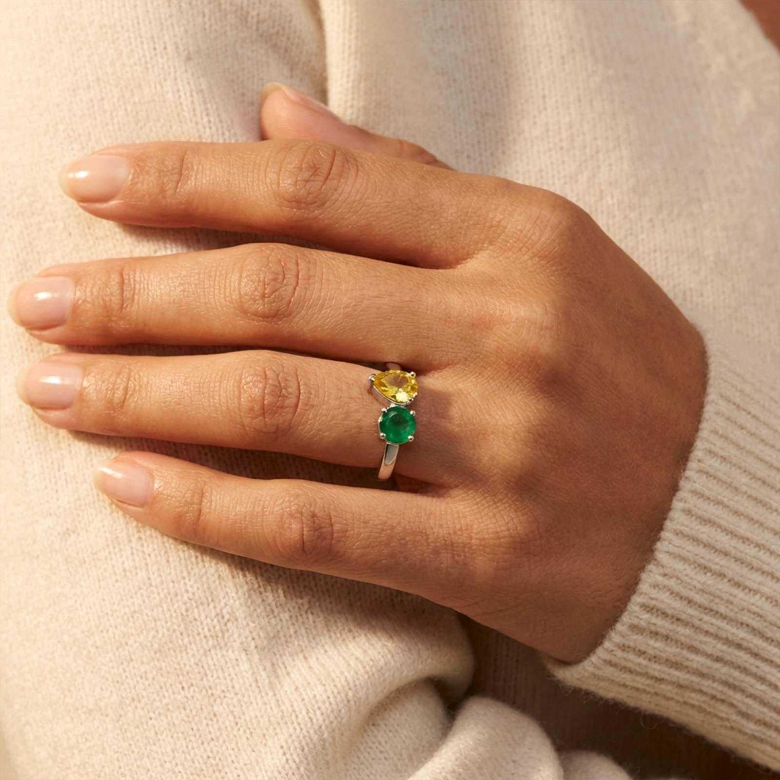Custom Birthstone Duo Ring – Personalized in 18K Gold