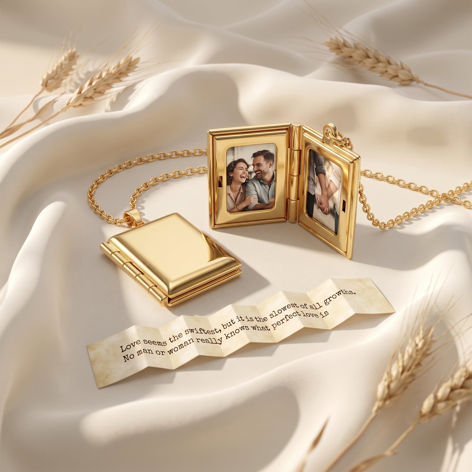 18k Gold Book Locket Necklace | Custom Photo Pendant Charm