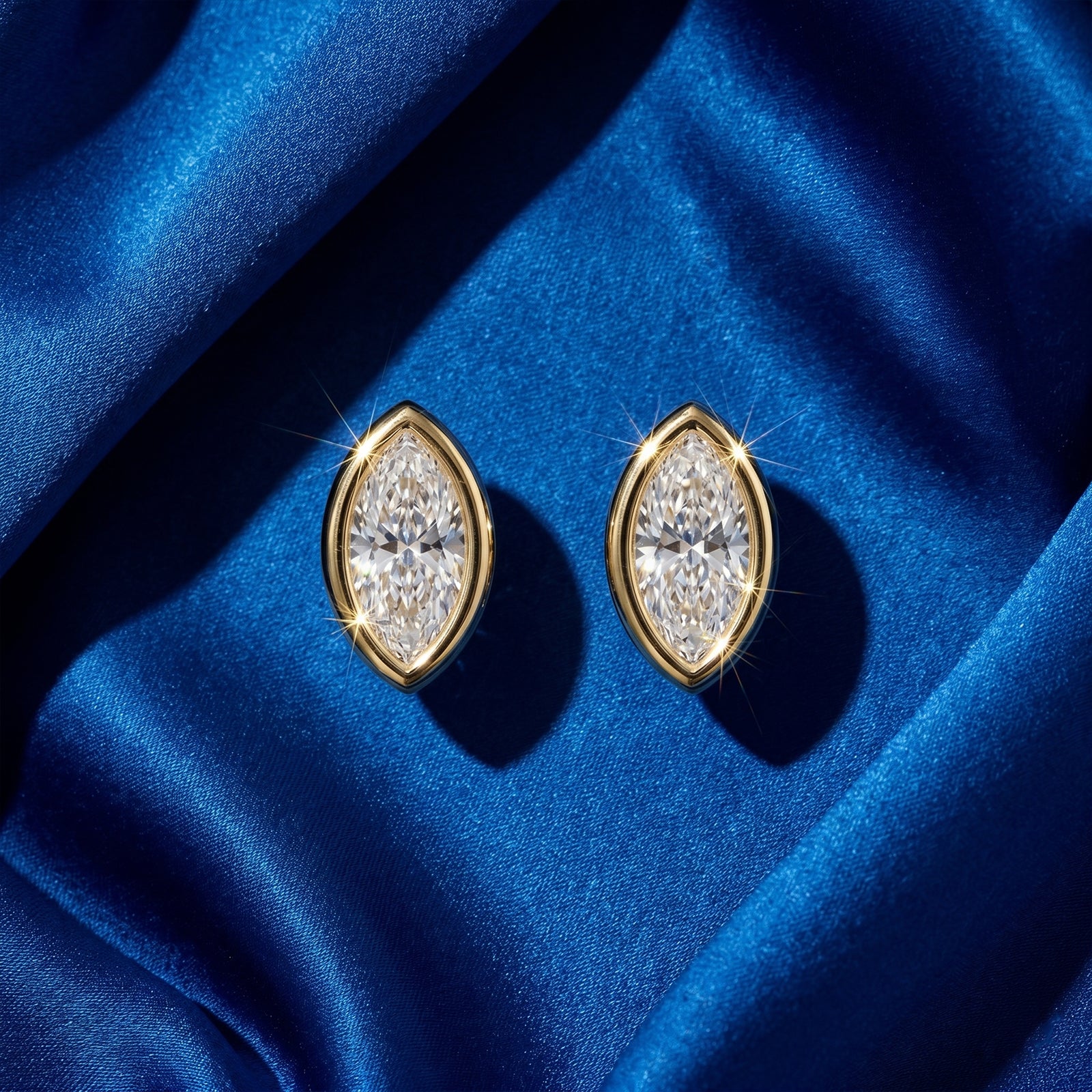 18k Gold Marquise Diamond Bezel Stud Earrings (1.00 TCW)