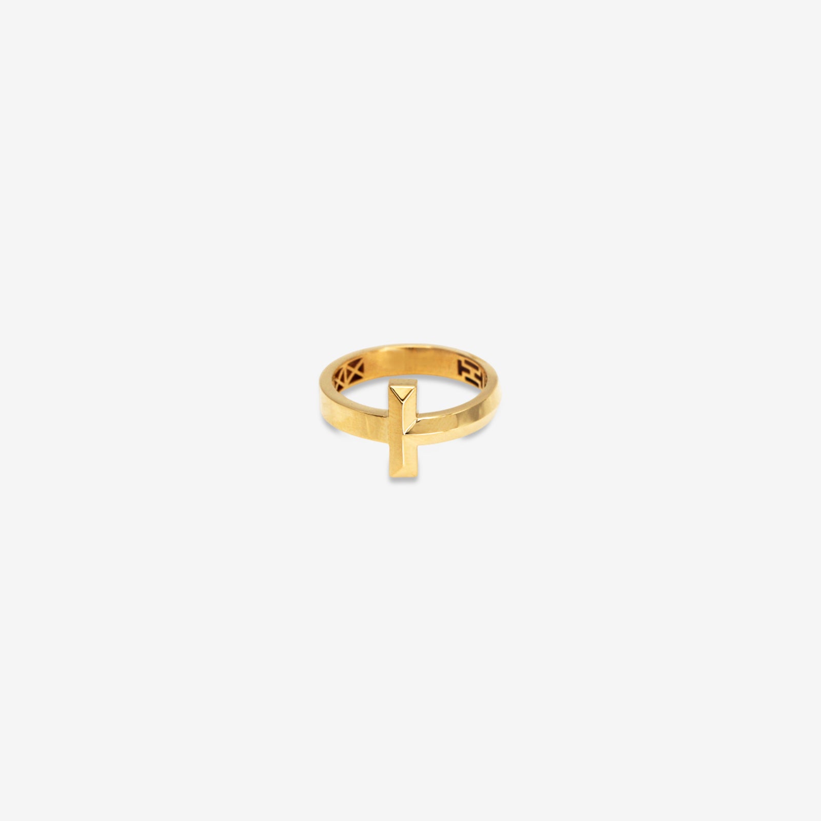 18K Solid Gold Geometric Cross Ring | Minimalist Beveled Statement Jewelry for Women
