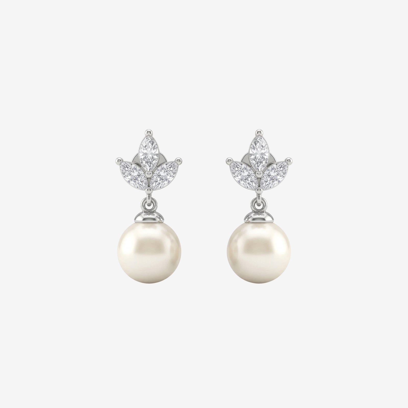 18k Gold Marquise Diamond & Pearl Drop Earrings