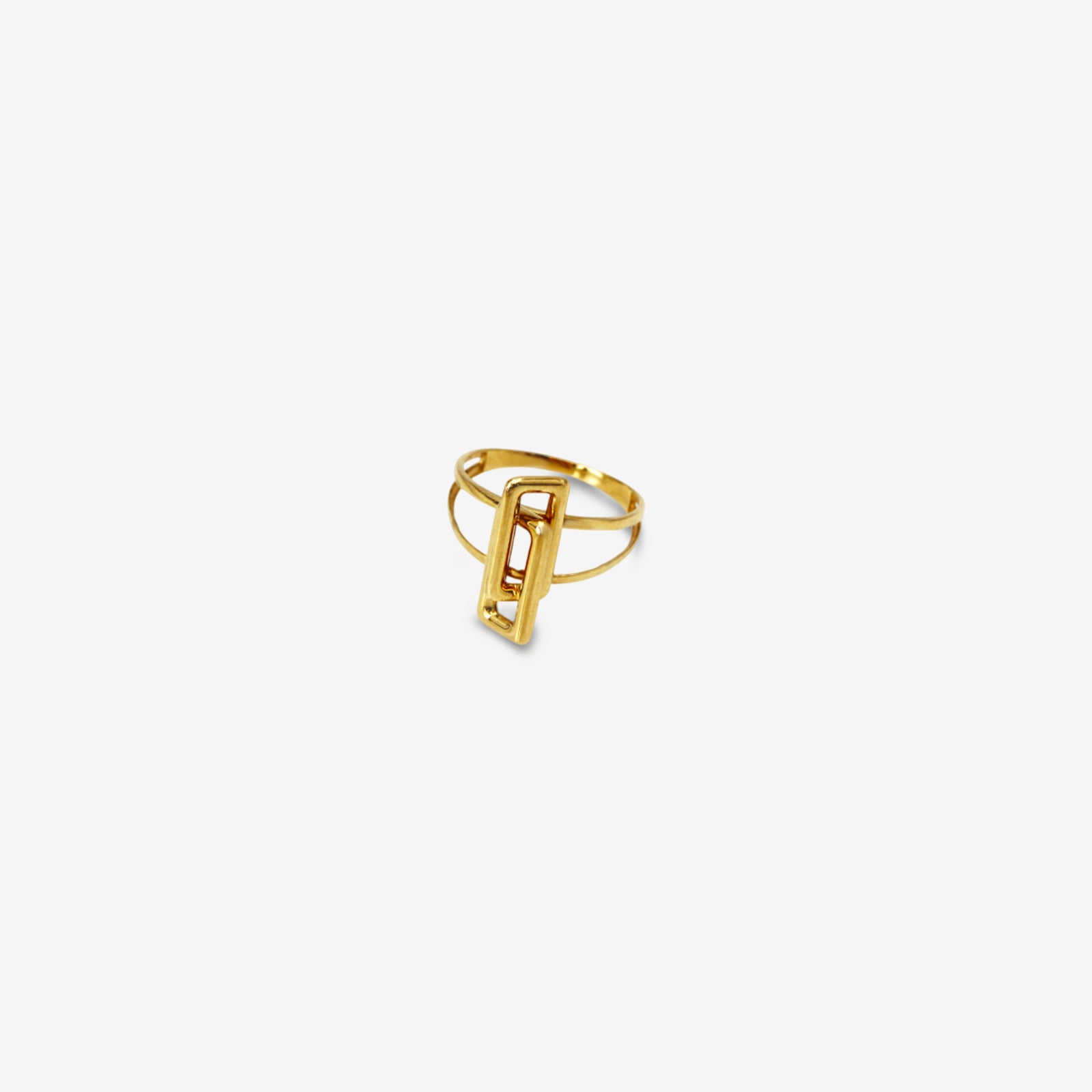 18k Solid Gold Geometric Rectangular Statement Ring | Minimalist Open Band Jewelry