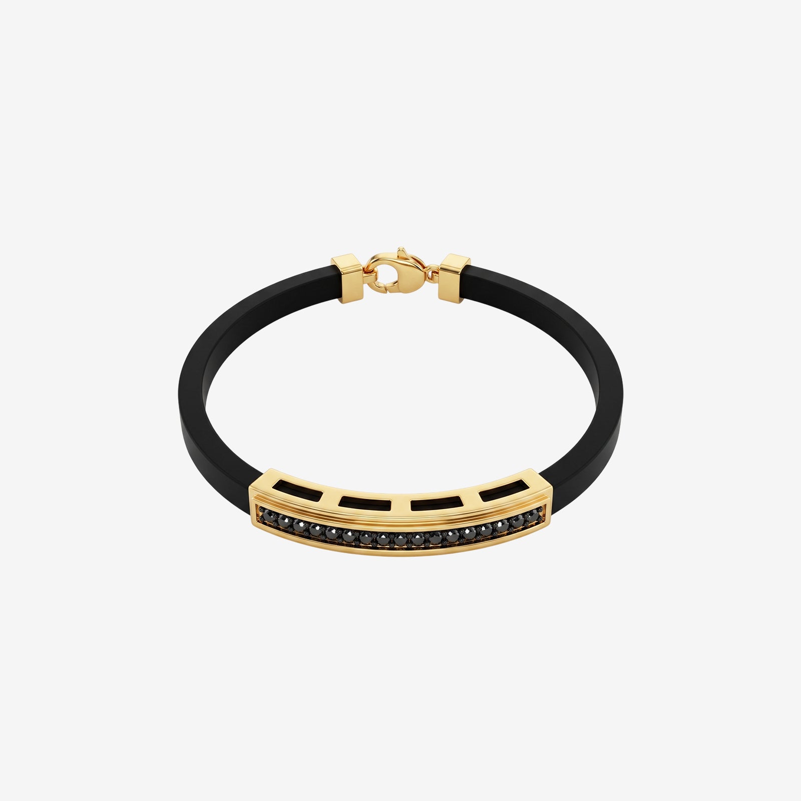 Men's 18K Yellow Gold & Black Spinel Rubber Bracelet | Luxury Bar Bracelet