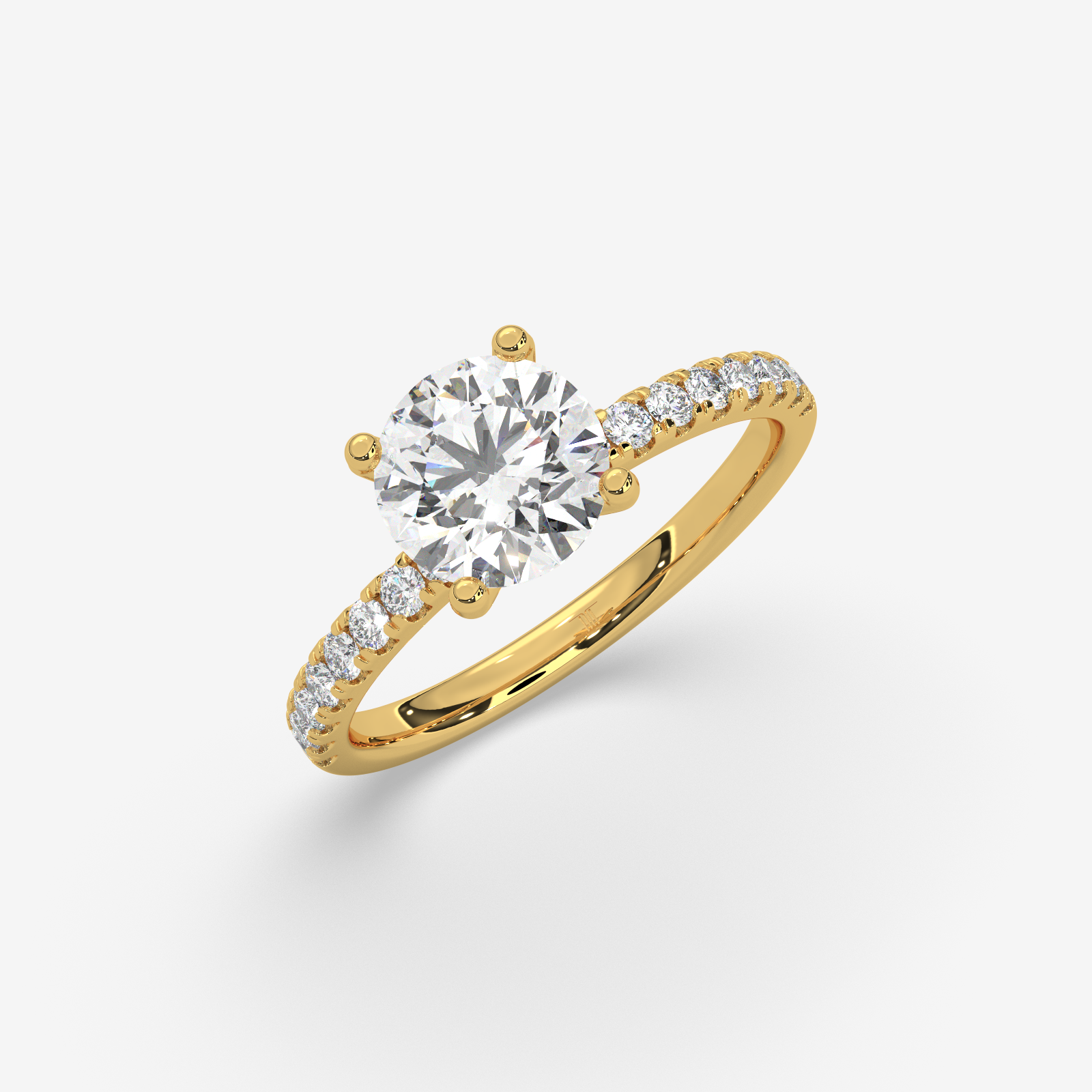 Classic Round Brilliant Solitaire Engagement Ring in 18K Gold | French Pave Diamond Band
