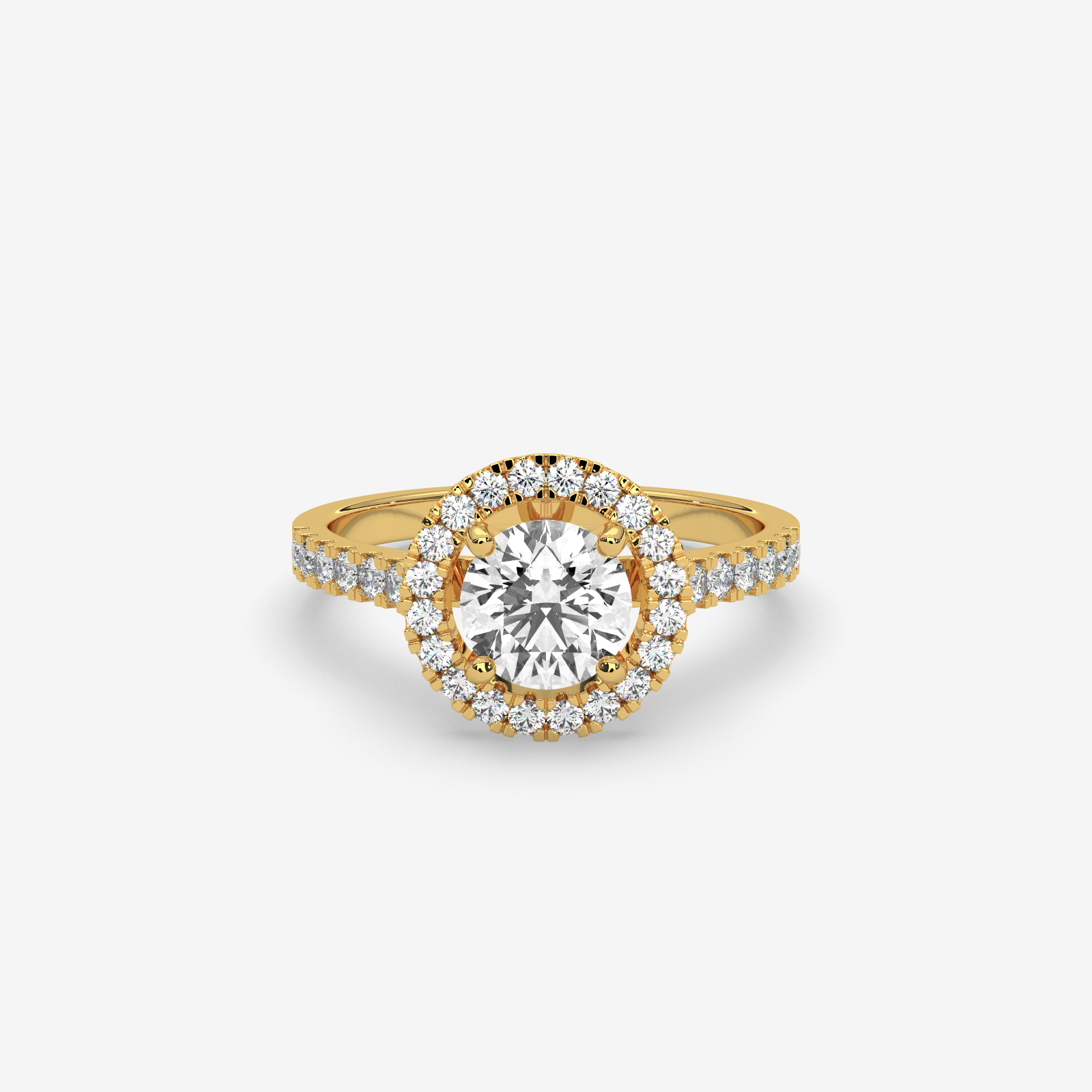 18k Gold Round Brilliant Cut Diamond Halo Engagement Ring