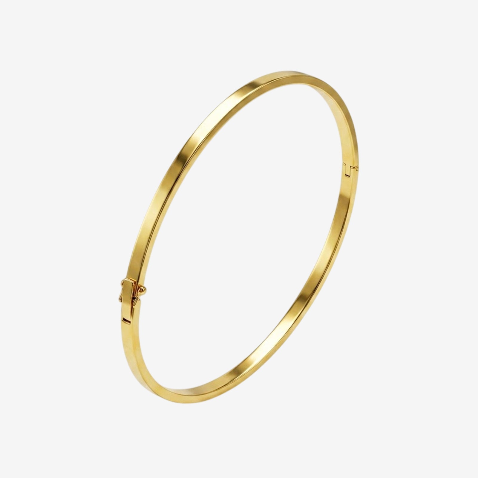18k Gold Minimalist Bangle Bracelet | Solid Gold Sleek Round Cuff for Women