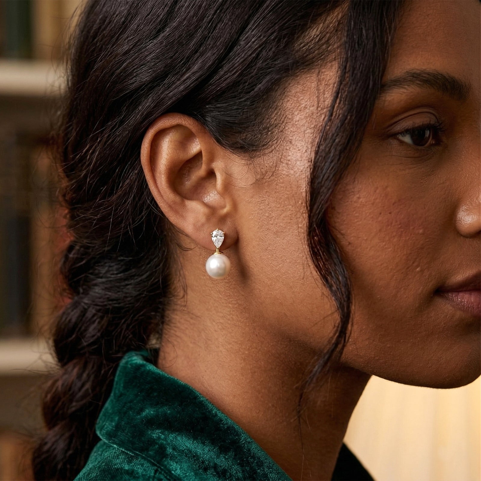 Luminous 18k Gold Pear-Cut Diamond & Pearl Drop Earrings