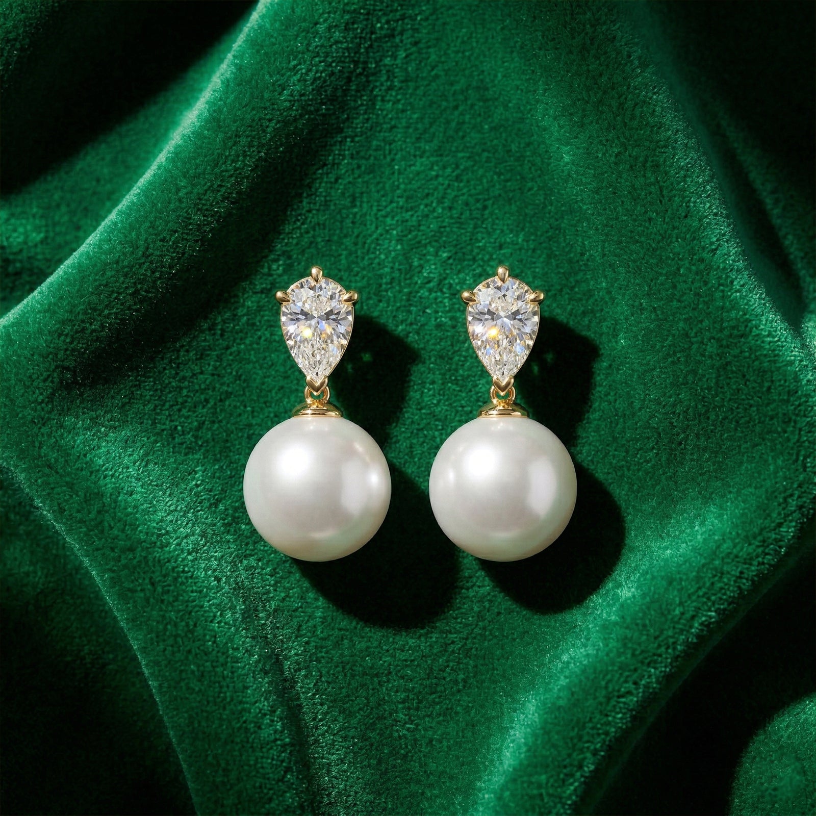 Luminous 18k Gold Pear-Cut Diamond & Pearl Drop Earrings