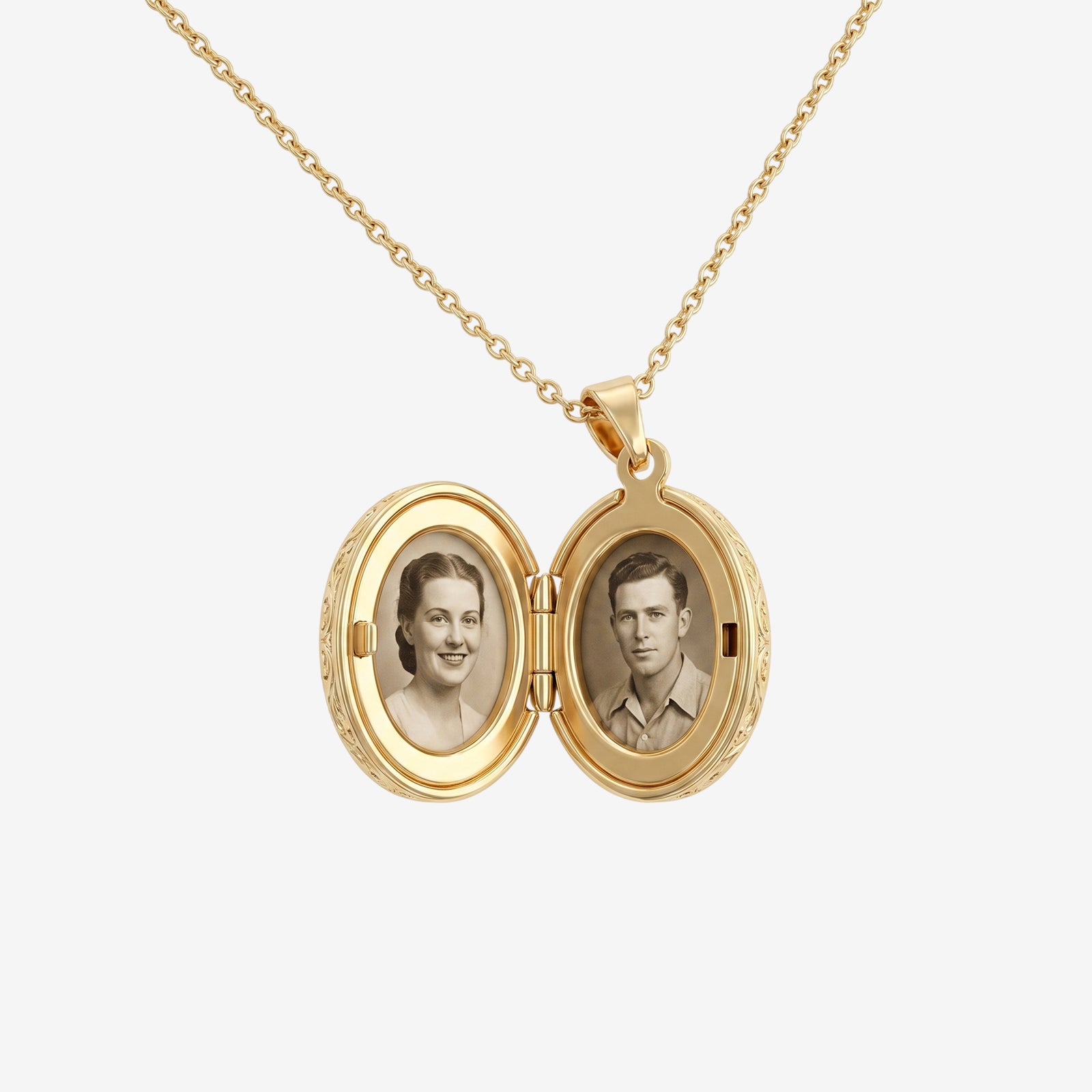 18k Gold Oval Locket Necklace | Vintage-Inspired Photo Pendant