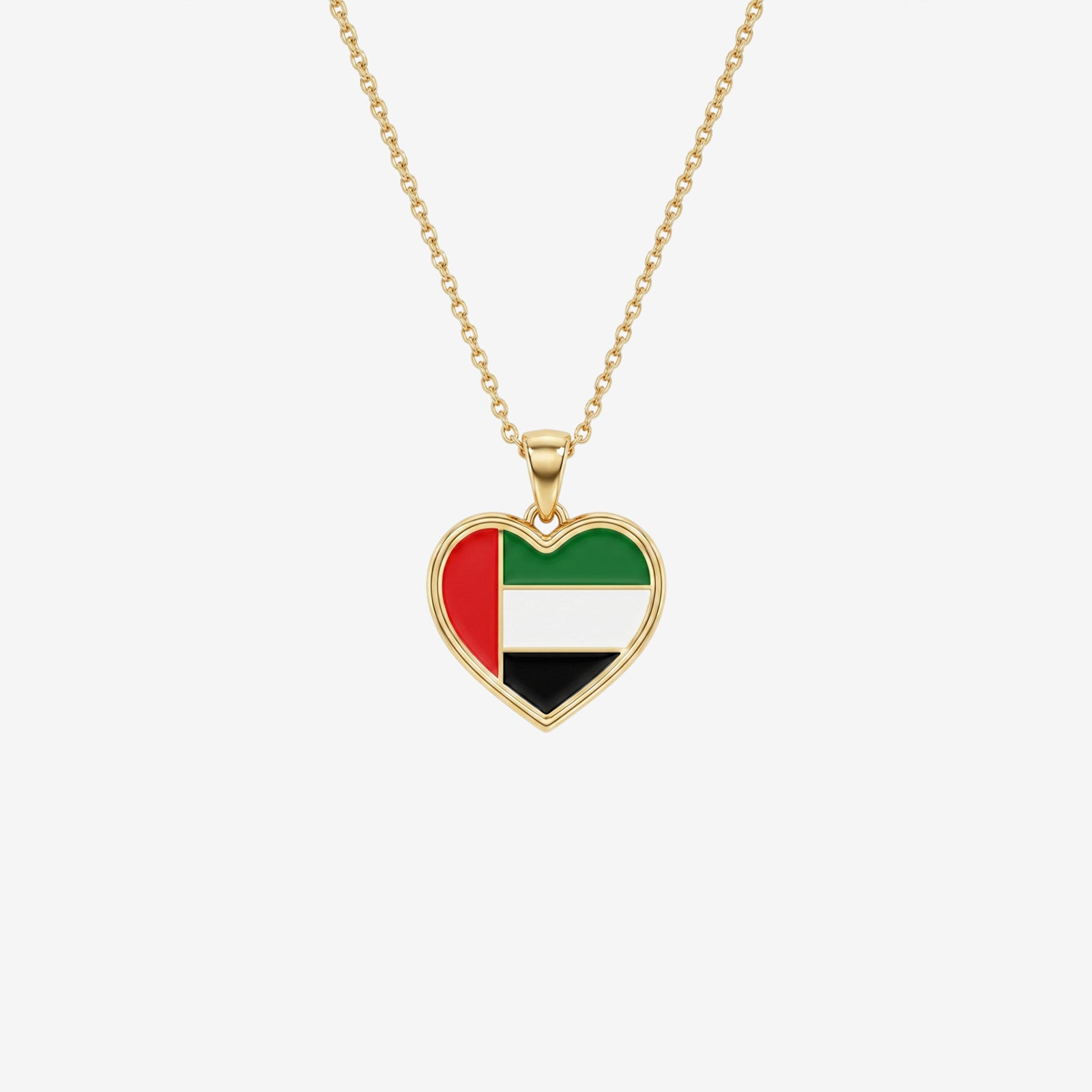 18k Gold UAE Flag Heart Pendant Necklace | Hand-Painted Enamel Jewelry