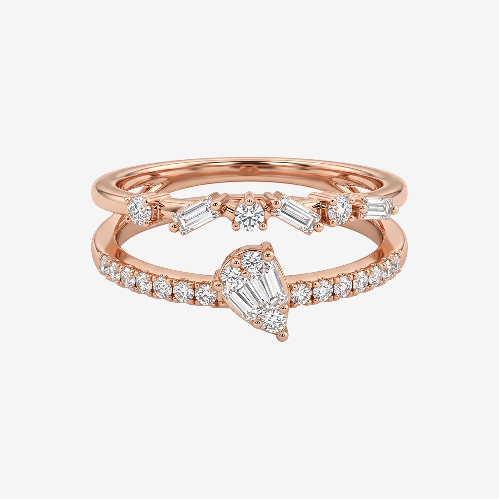 18k Gold Pear & Baguette Diamond Ring Stack | Statement Ring
