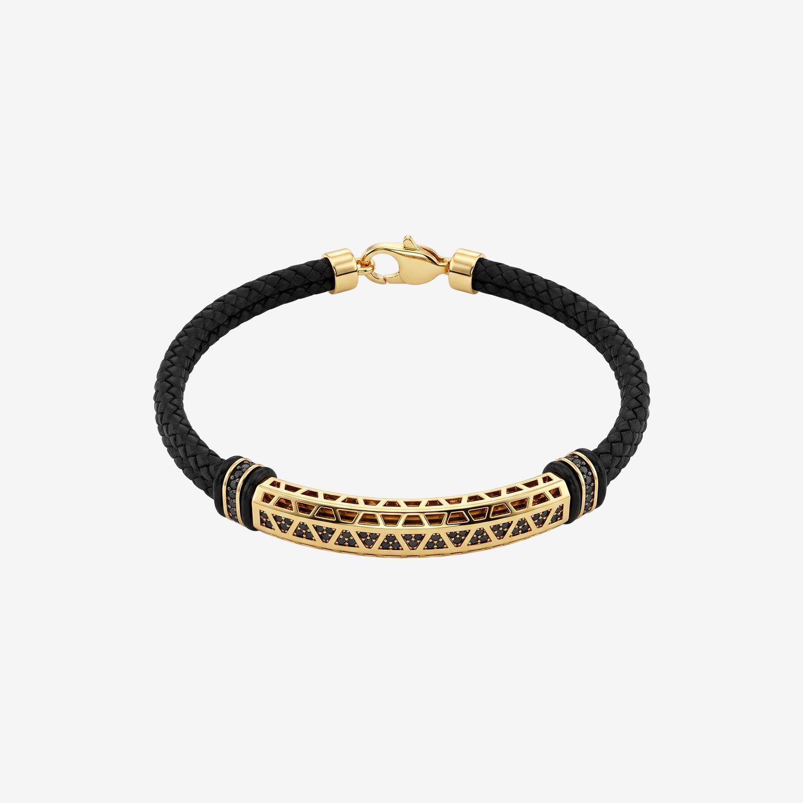 Men's 18K Gold & Black Leather Bracelet with Black Spinel | Luxury Men's Jewelry