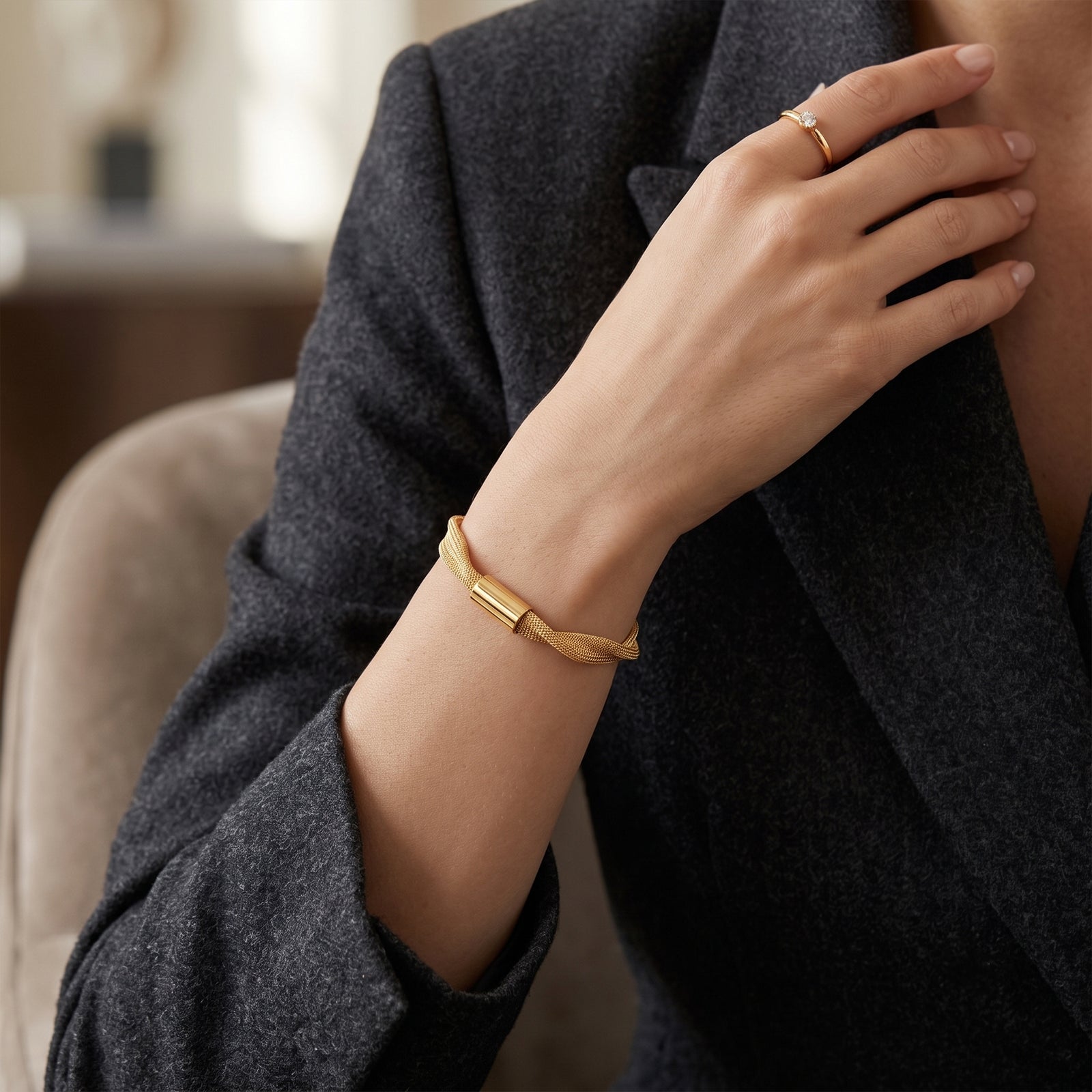 GoldFlex 18K Gold Woven Mesh Bracelet | Elegant Minimalist Jewelry