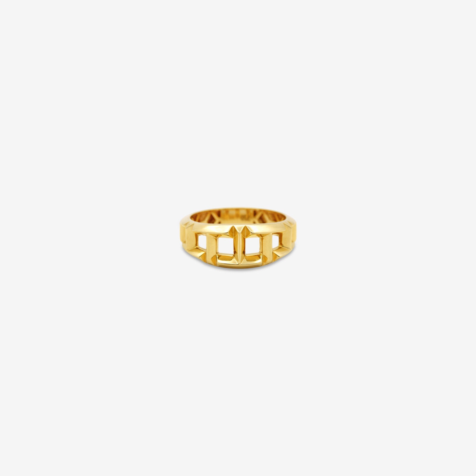 18k Gold Geometric Link Statement Ring | Bold Rectangular Open-Band Ring for Women