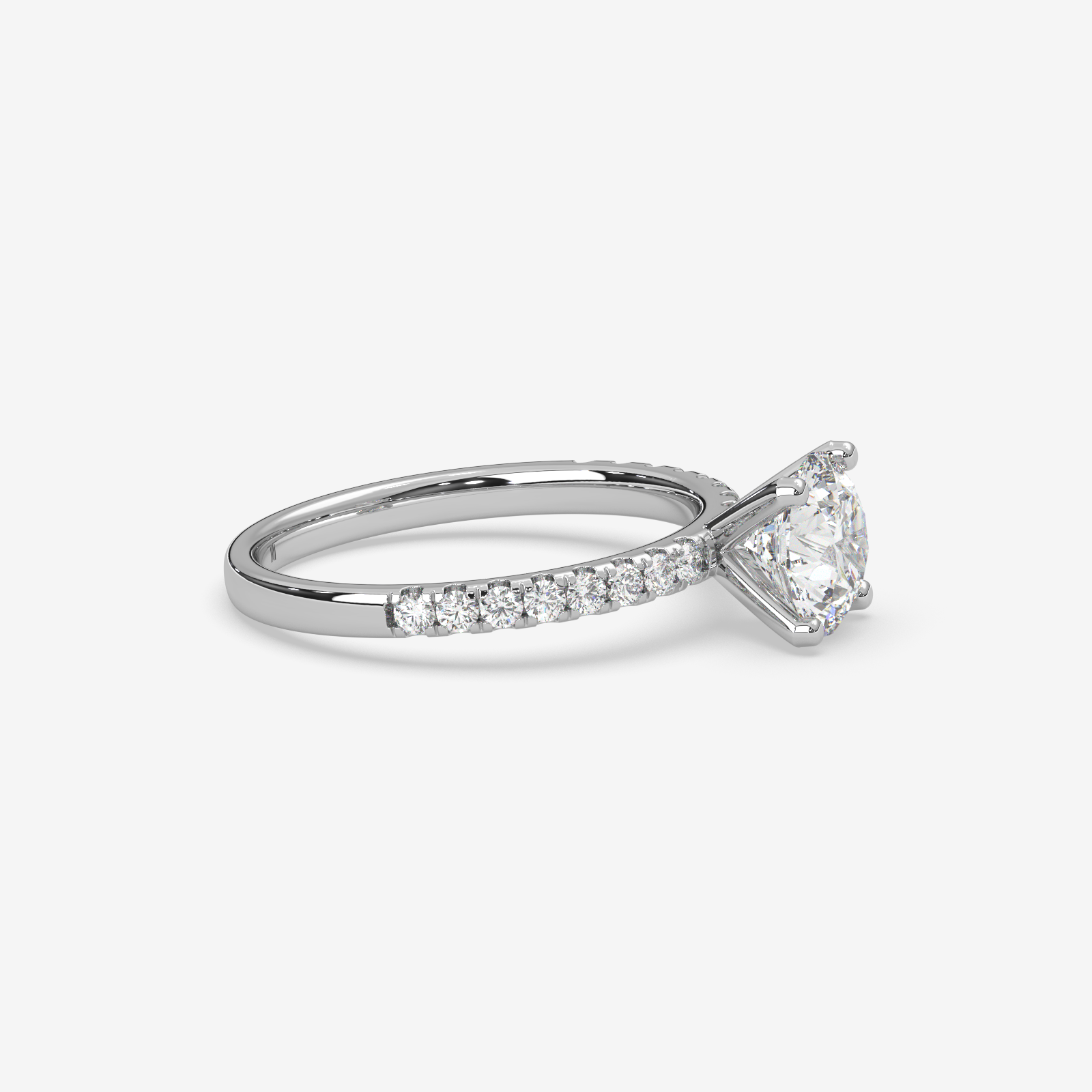 Classic Round Brilliant Solitaire Engagement Ring in 18K Gold | French Pave Diamond Band