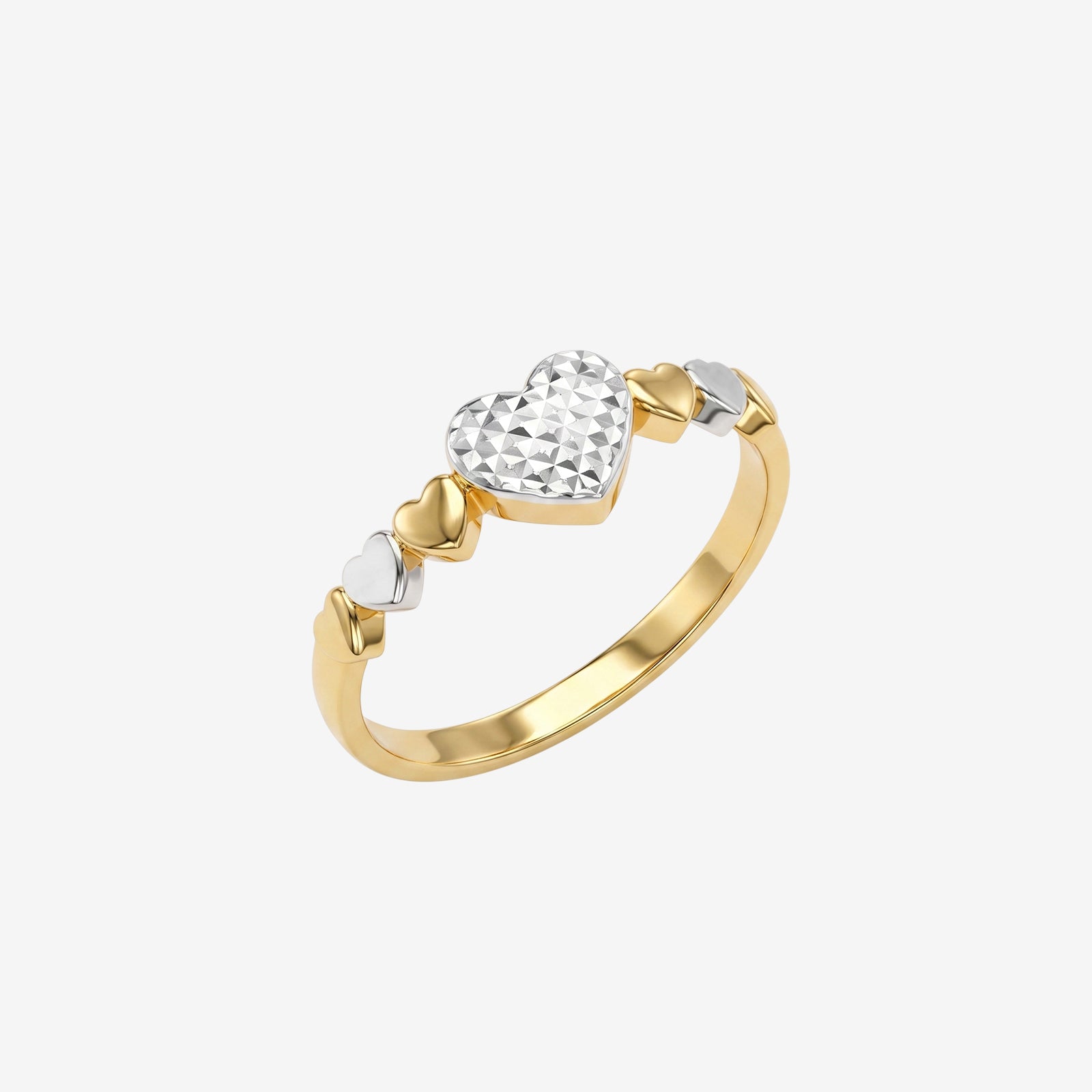 18k Gold Dual Tone Heart Ring | Handcrafted Gold Heart Link Band