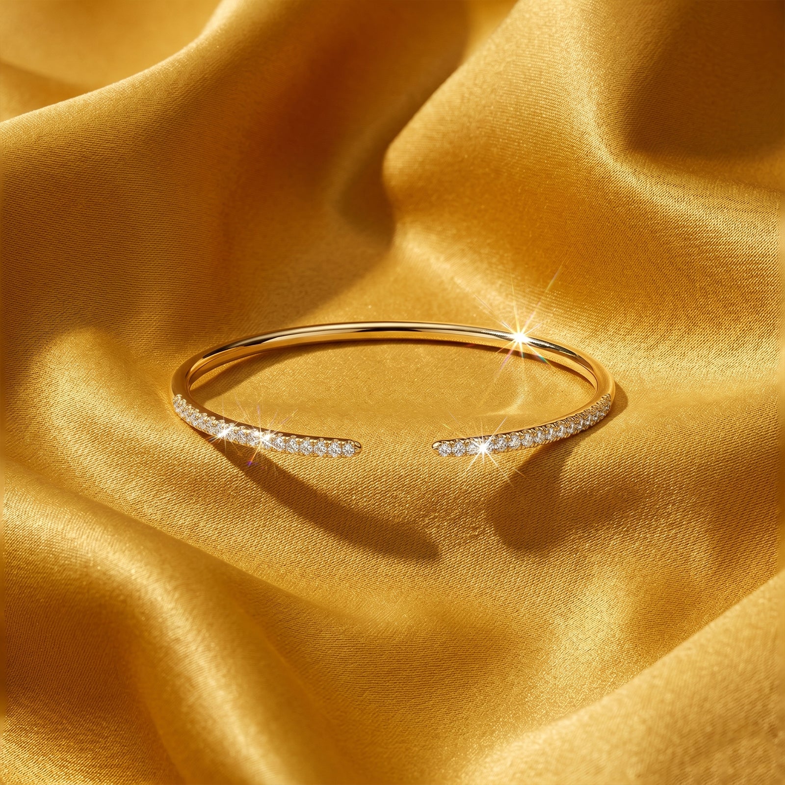 18k Gold Diamond Open Cuff Bangle | Minimalist Pave Diamond Bracelet