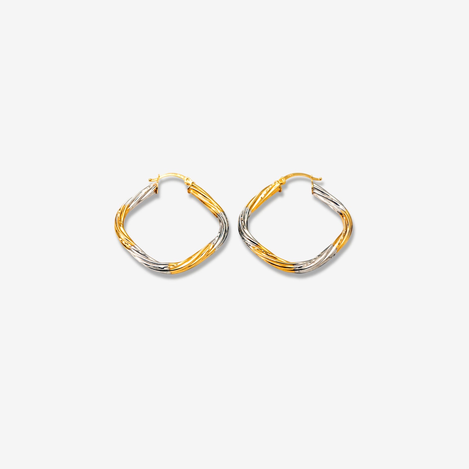 18k Dual-Tone Gold Twisted Hoop Earrings | Luxury Yellow & White Gold Interlocking Hoops