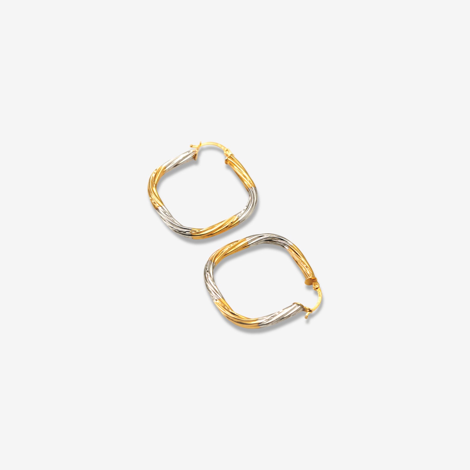 18k Dual-Tone Gold Twisted Hoop Earrings | Luxury Yellow & White Gold Interlocking Hoops