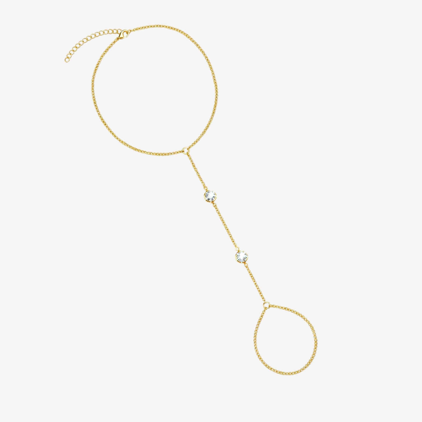 18k Gold Diamond Hand Chain Bracelet | Dainty Finger Ring Link