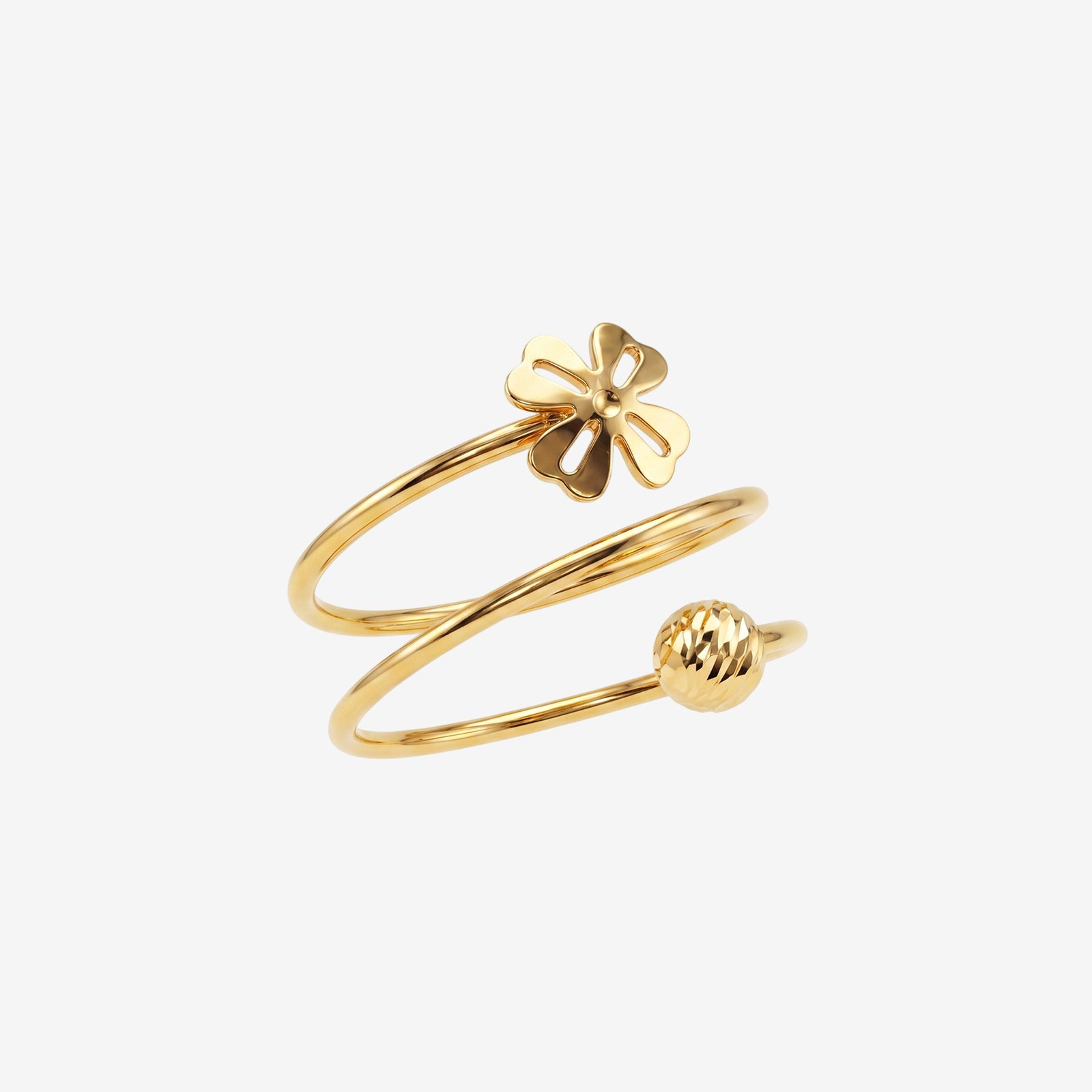 18K Gold Clover Wrap Ring | Adjustable Floral Statement Band