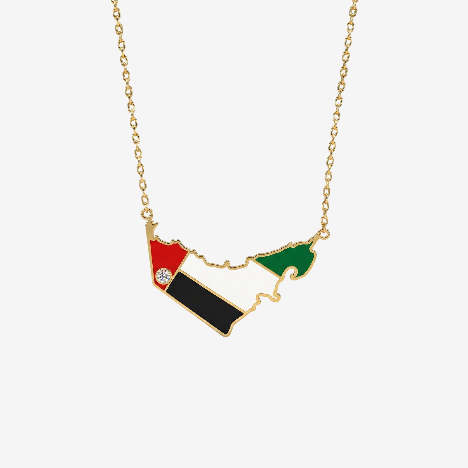 18K Gold UAE Map Necklace with Diamond | National Emblem Enamel Jewellery