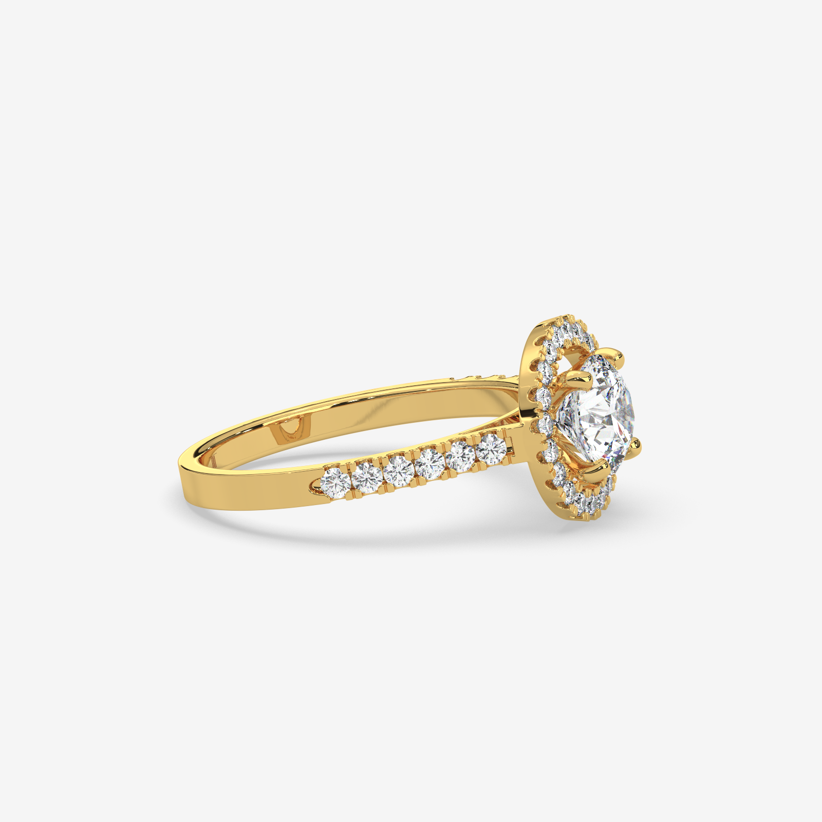 18k Gold Round Brilliant Cut Diamond Halo Engagement Ring