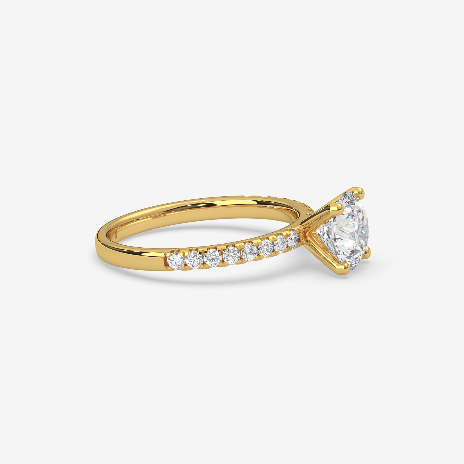 Classic Round Brilliant Solitaire Engagement Ring in 18K Gold | French Pave Diamond Band