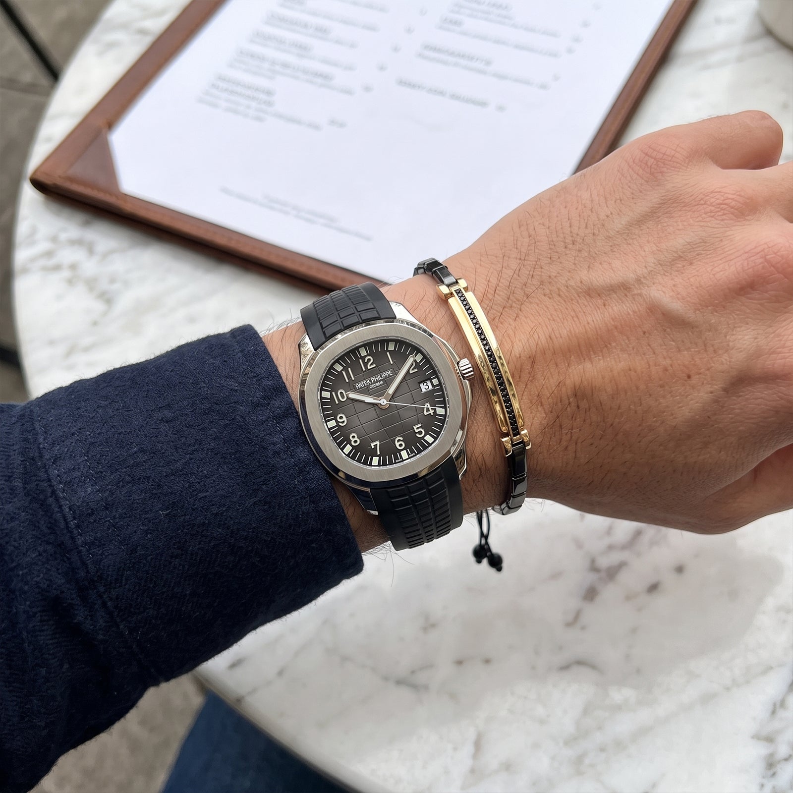 Men's 18K Gold & Black Ceramic Bar Bracelet with Black Spinel | Luxury Adjustable Cuffed Wristband