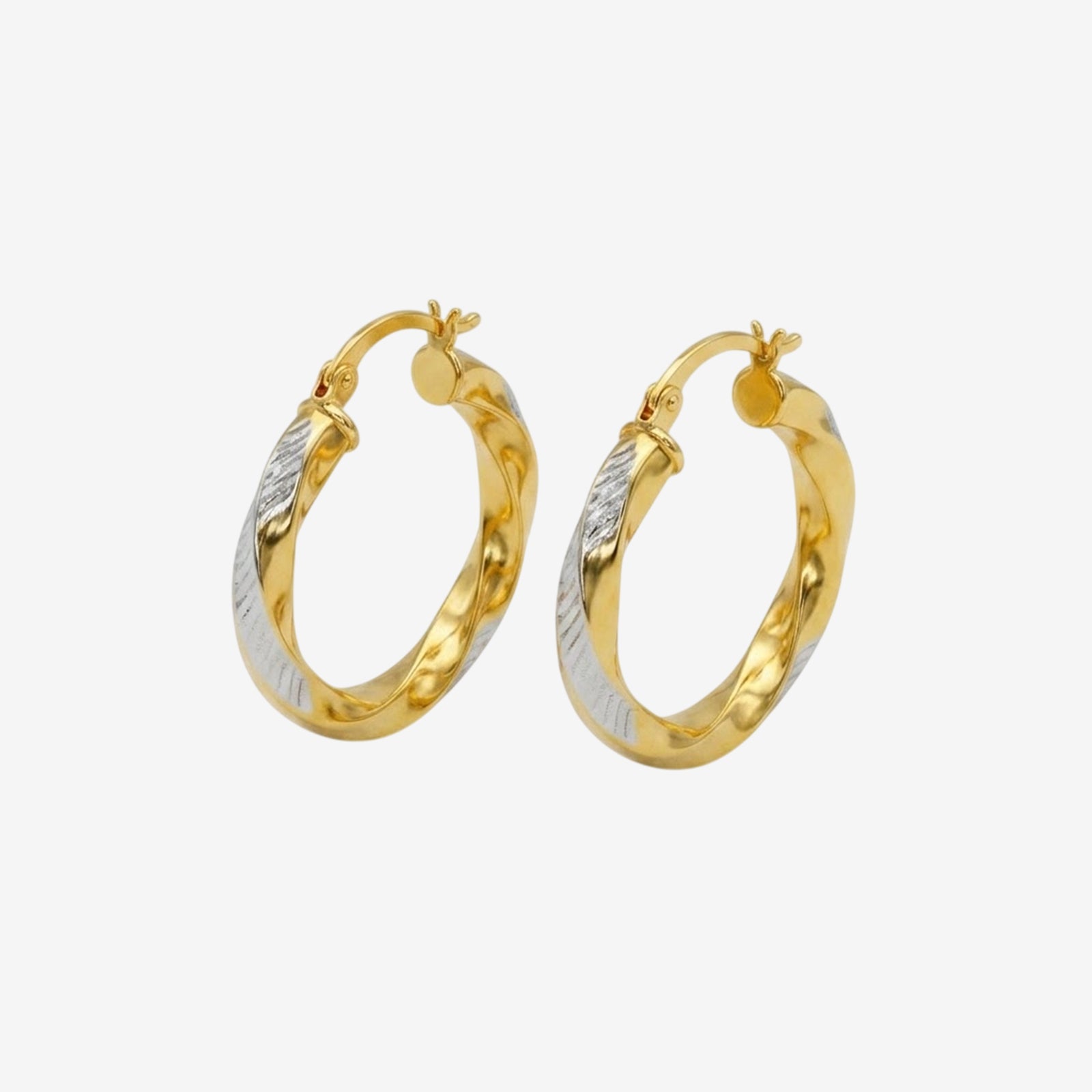 18k Dual Tone Gold Twisted Hoop Earrings | Elegant Dual Tone Gold Twister Hoops