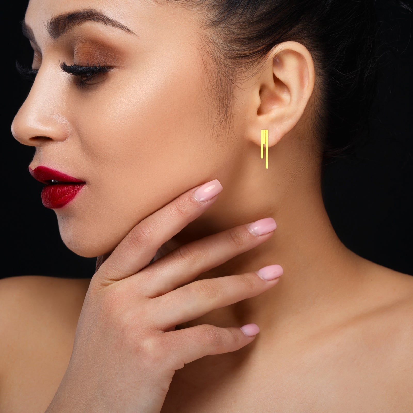 Minimalist 18K Gold Bar Drop Earrings | Sleek Geometric Dangle Studs