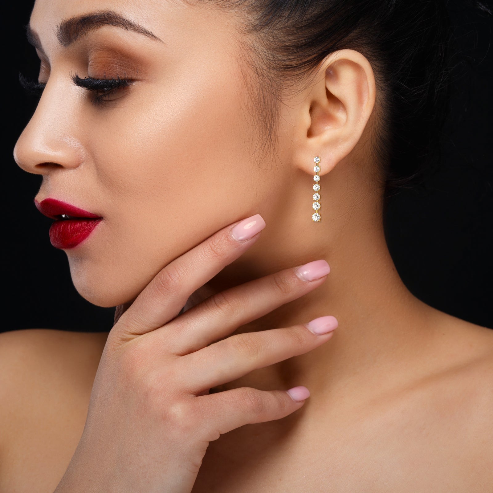 18K Gold Linear Diamond Drop Earrings