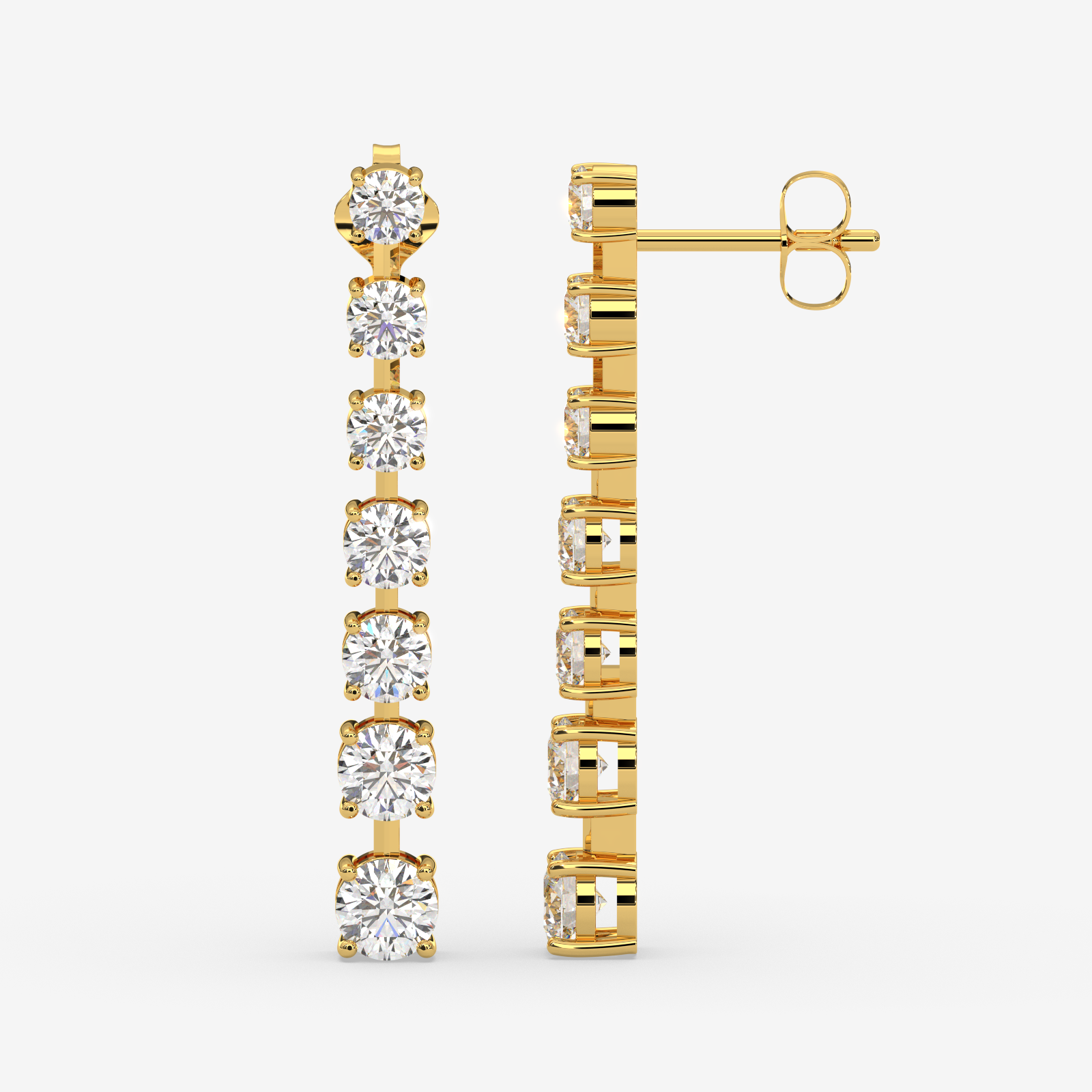 18K Gold Linear Diamond Drop Earrings