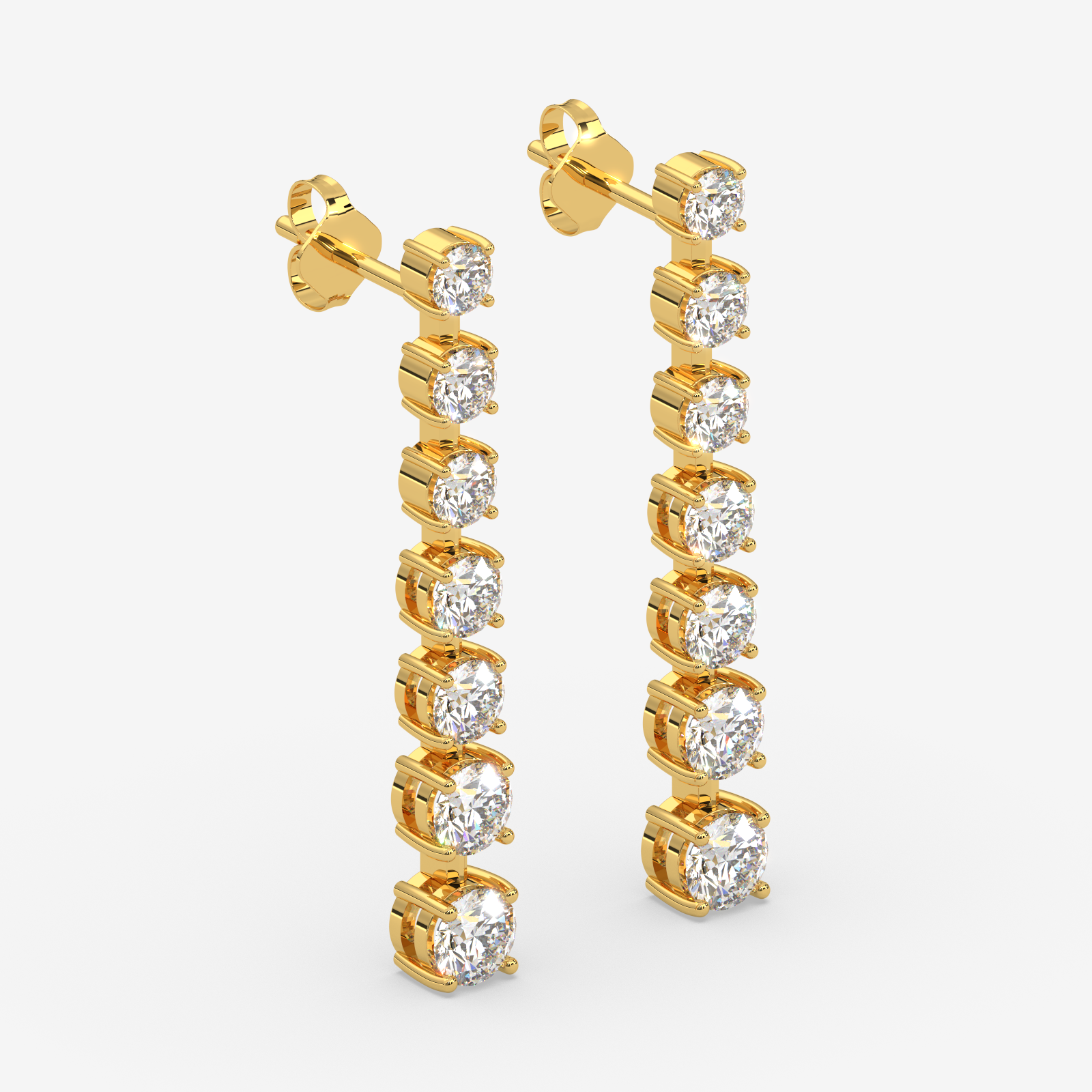 18K Gold Linear Diamond Drop Earrings