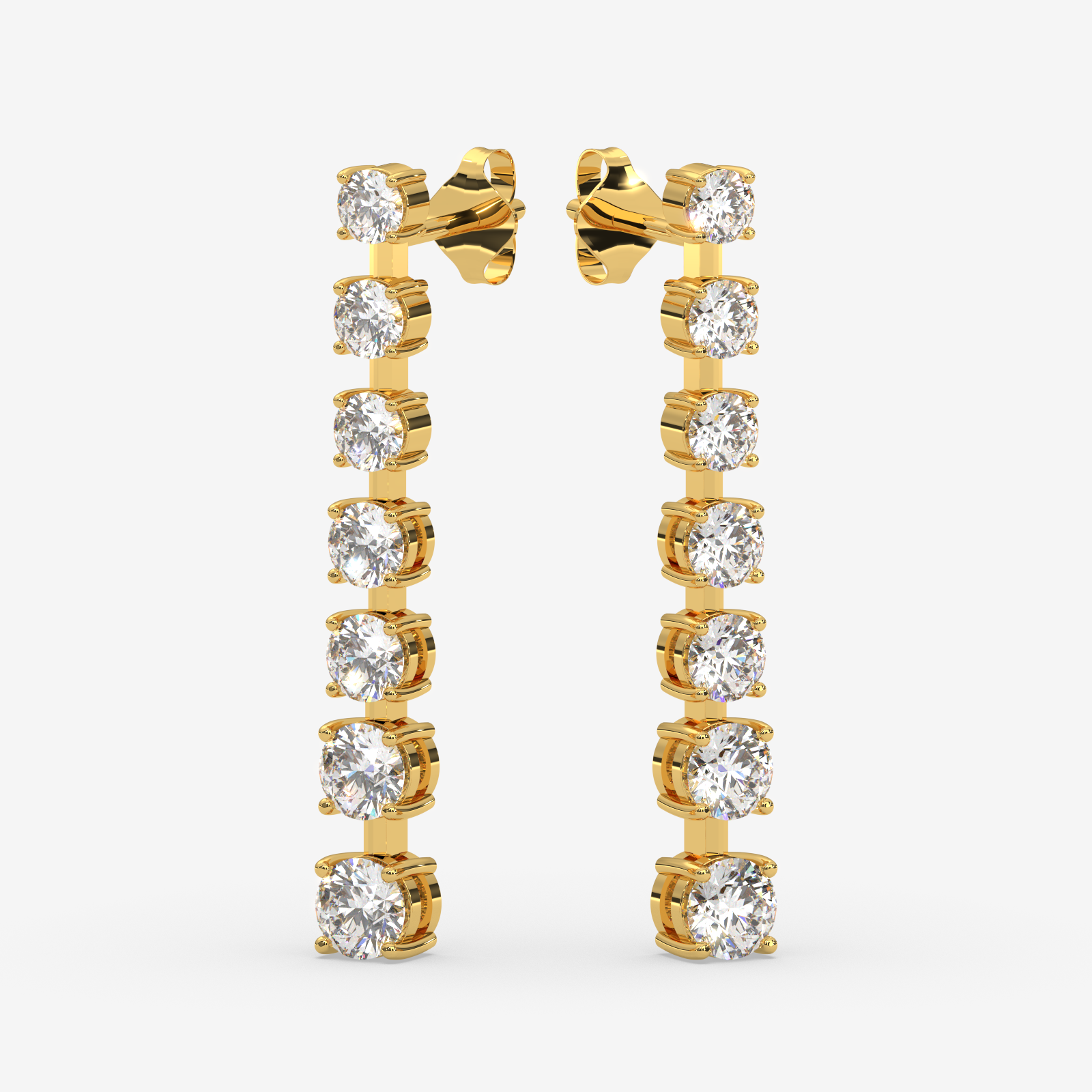 18K Gold Linear Diamond Drop Earrings